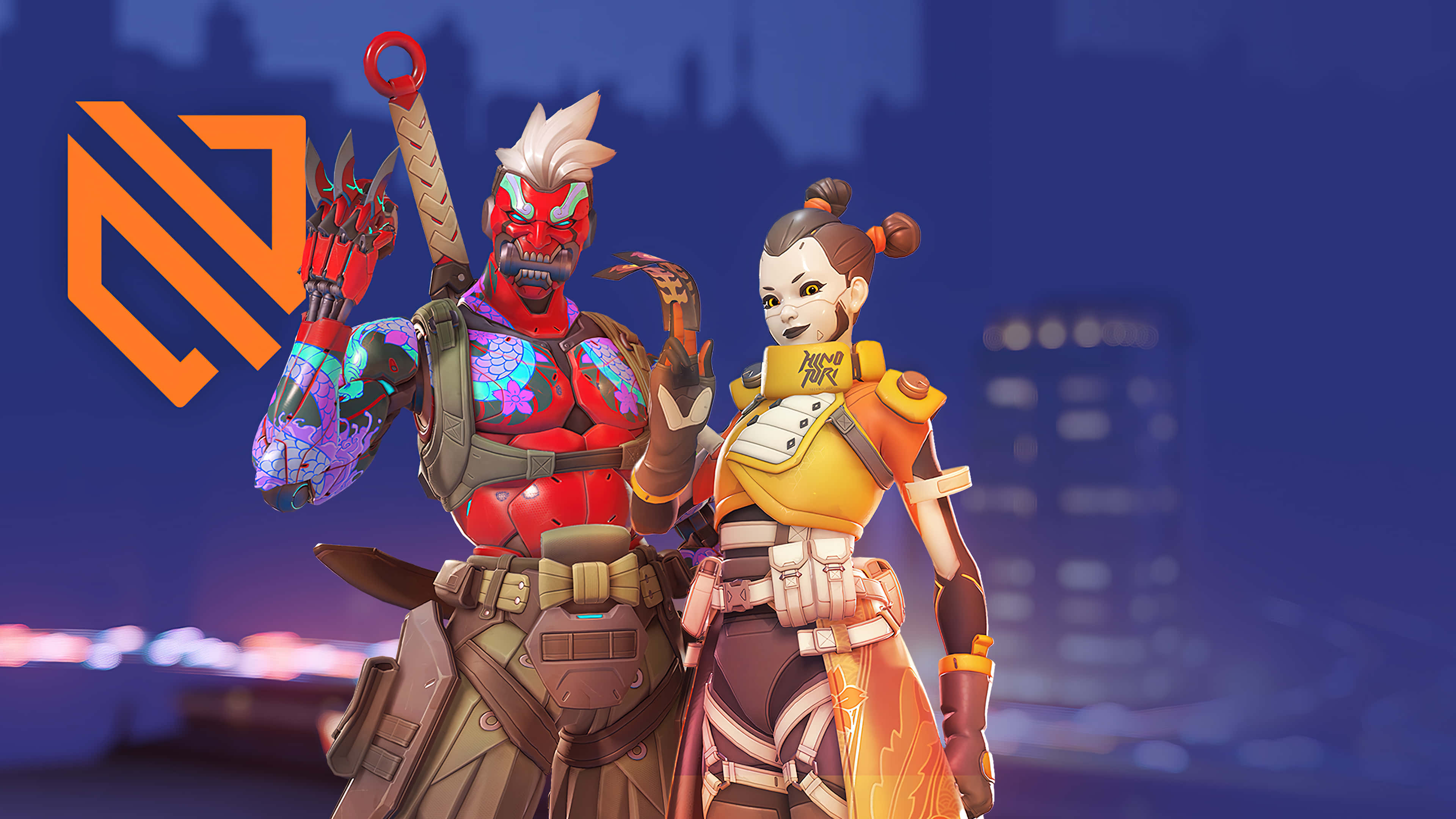 Overwatch Heroes, dusk, glowing city skyline, 4K Desktop Wallpaper