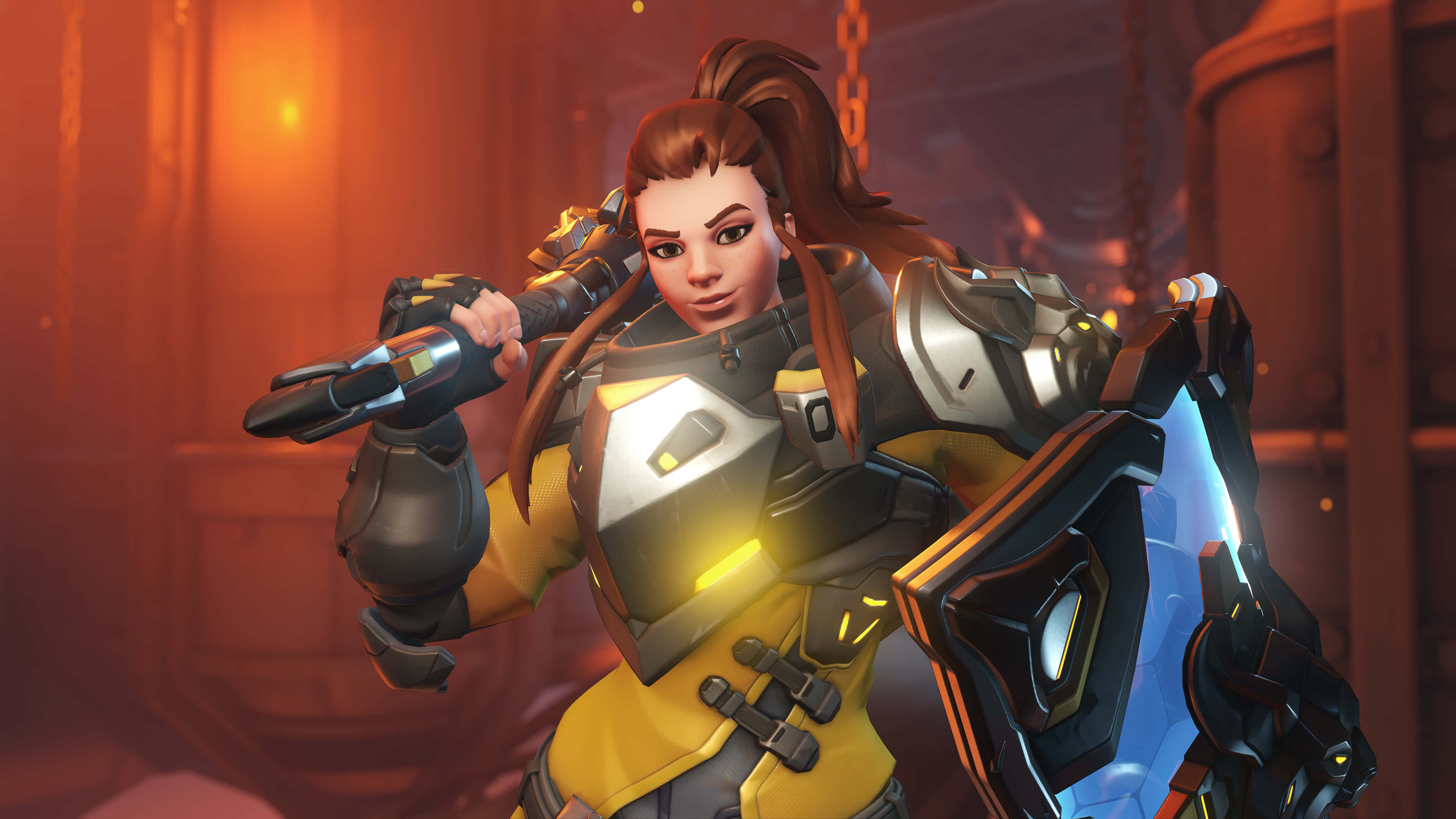Overwatch Heroes, female warrior, yellow and black armor, 4K Desktop Wallpaper