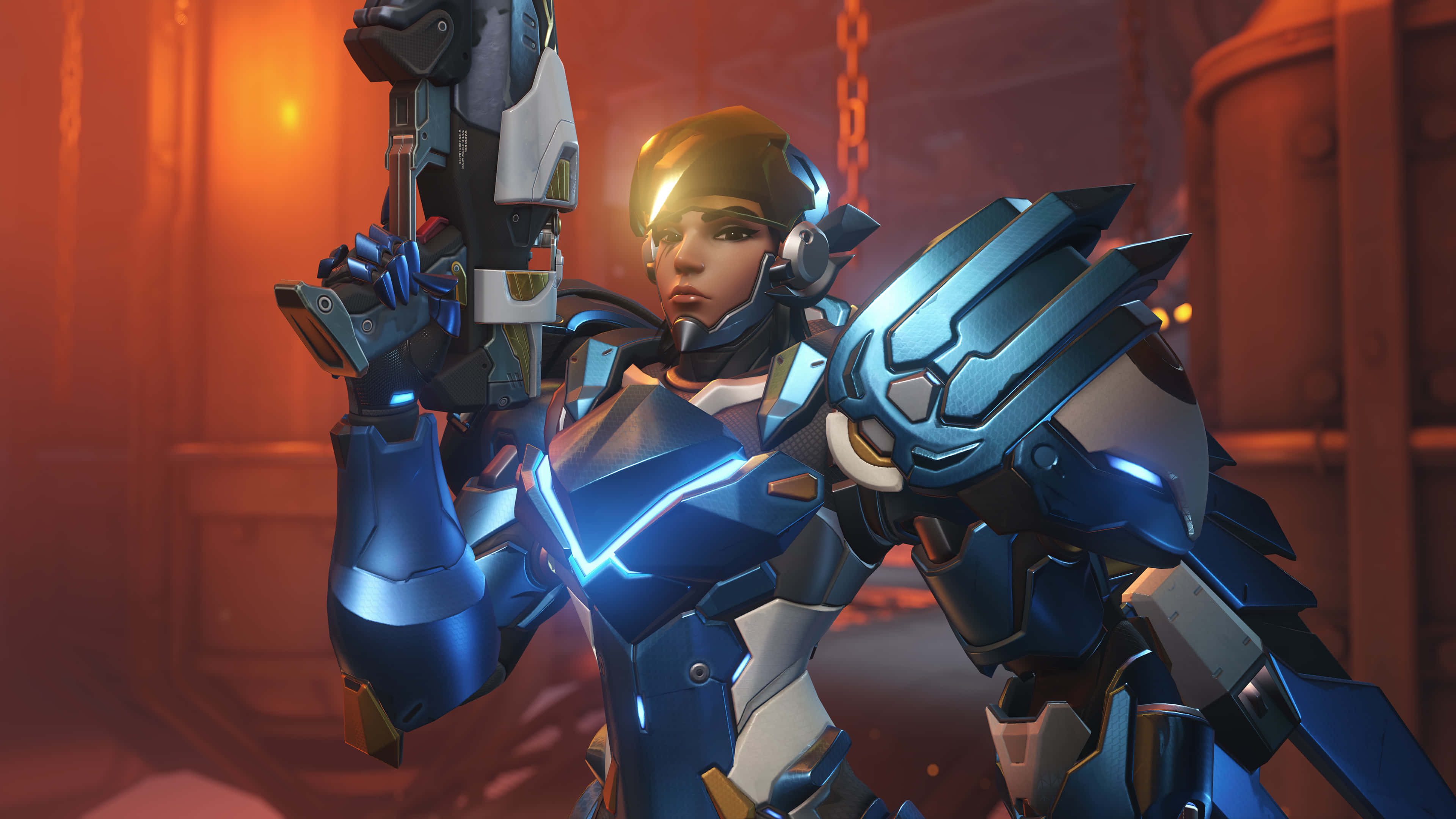Overwatch Heroes, female hero, blue and white armored gear, 4K Desktop Wallpaper