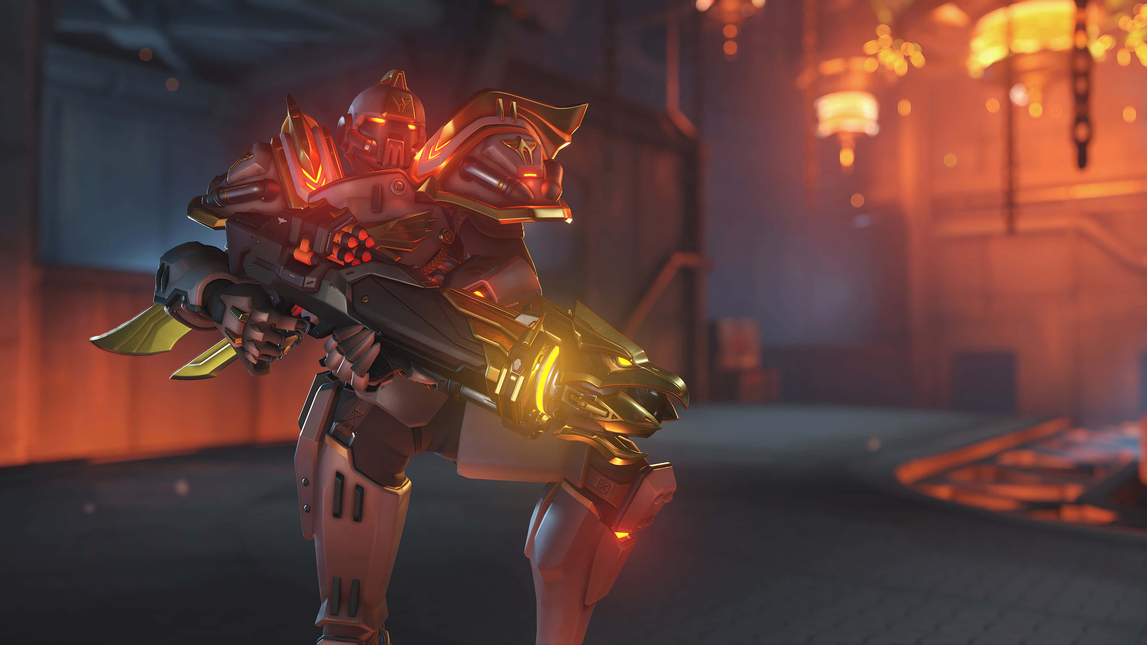Overwatch Heroes, glowing armored warrior, futuristic weapon, 4K Desktop Wallpaper