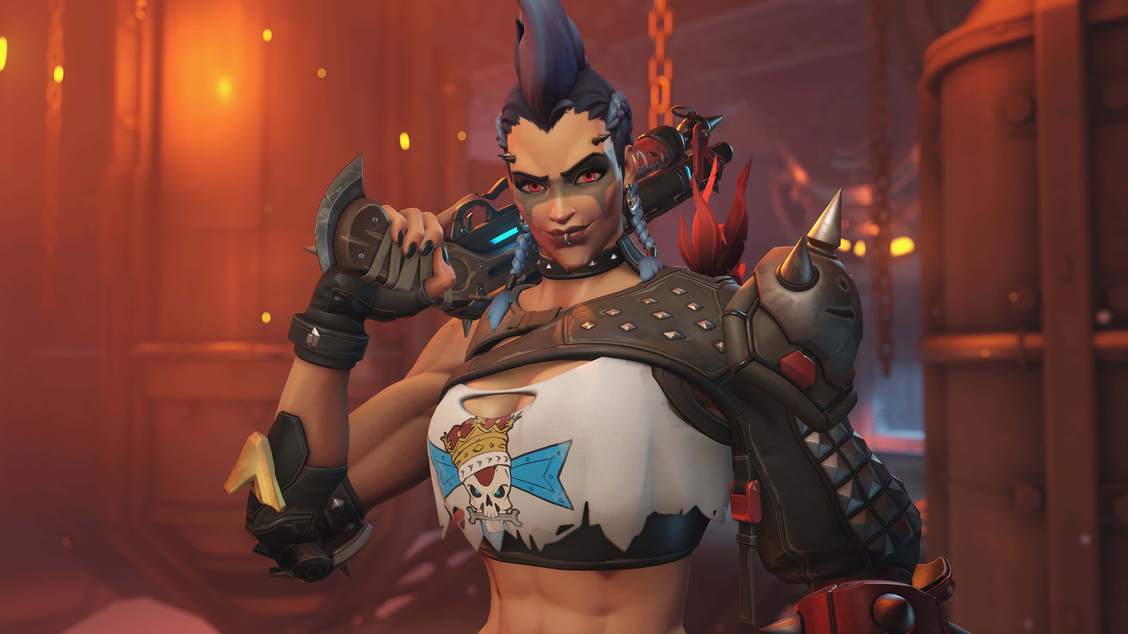 Overwatch Heroes, blue mohawk, skull tattoo, 4K Desktop Wallpaper