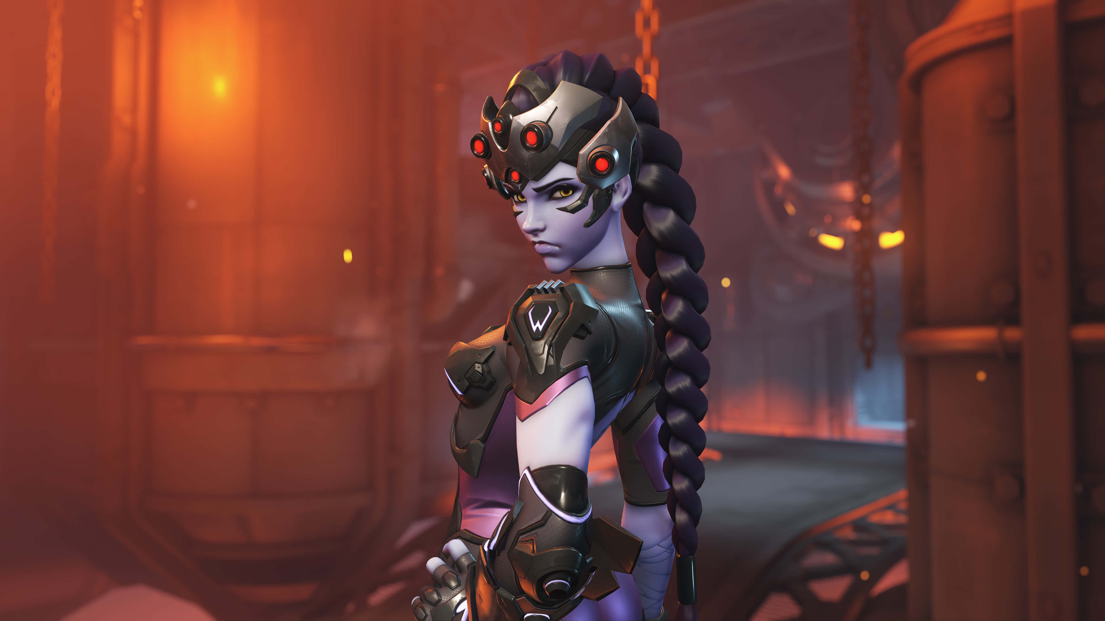 Overwatch Heroes, cyberpunk warrior, glowing red eyes, 4K Desktop Wallpaper
