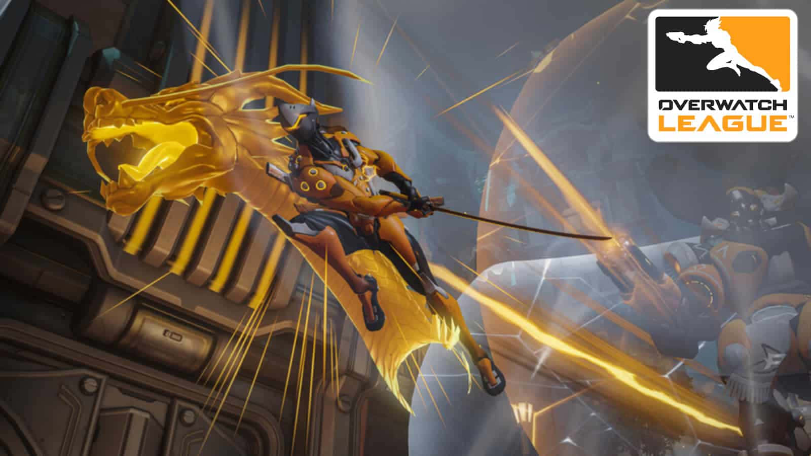 Overwatch League, golden armored warrior, glowing dragon, HD Desktop Wallpaper