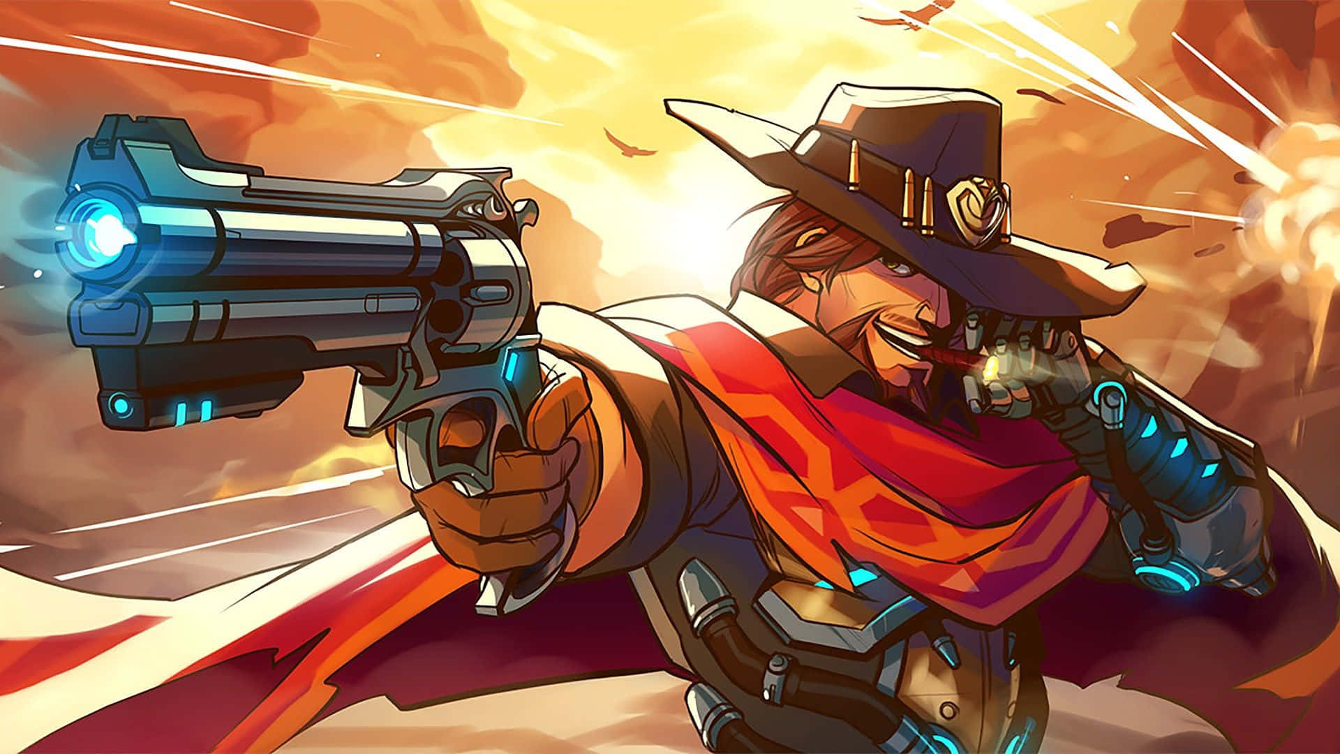 Overwatch, Mccree, glowing futuristic revolver, Full HD Desktop Wallpaper