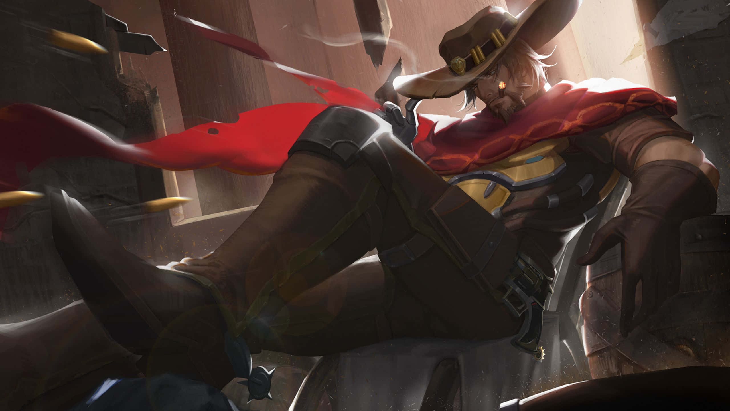 Overwatch Mccree, red cape, hat, 2K Desktop Wallpaper