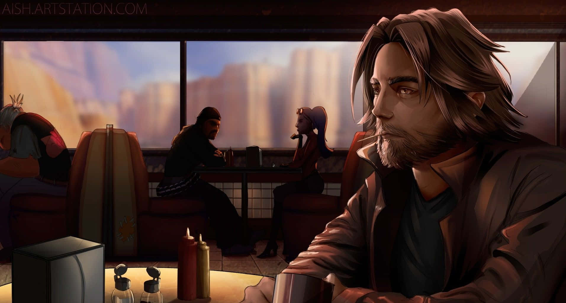 Overwatch, McCree, diner booth, HD Desktop Wallpaper