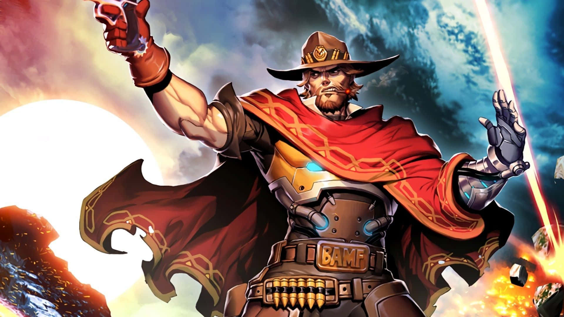 Overwatch, McCree, red cape, Full HD Desktop Wallpaper