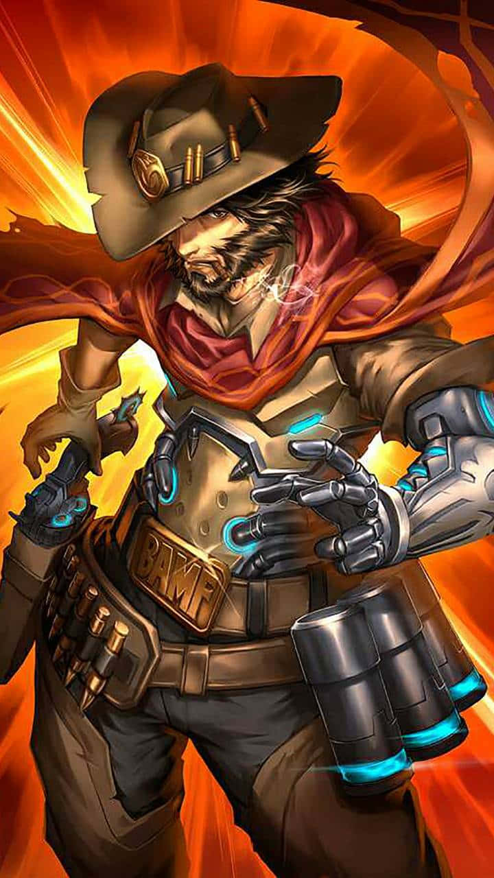 Overwatch Mccree, cybernetic arms, glowing blue accents, HD Phone Wallpaper