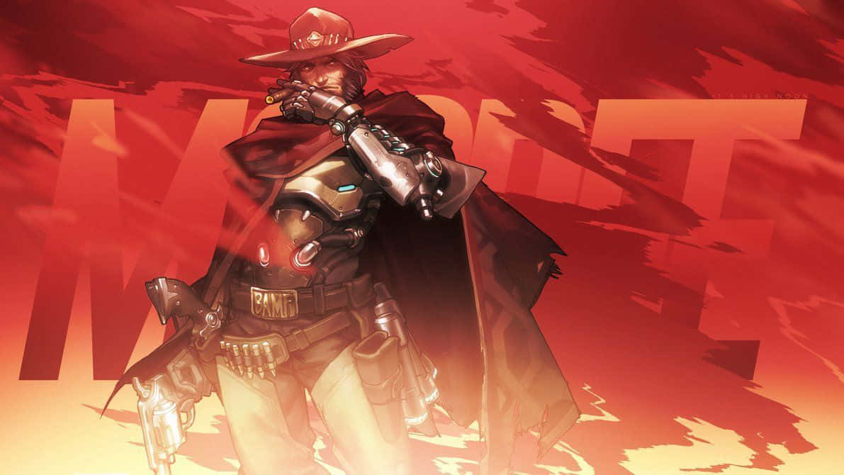 Overwatch Mccree, red cloak, hat, SD Desktop Wallpaper
