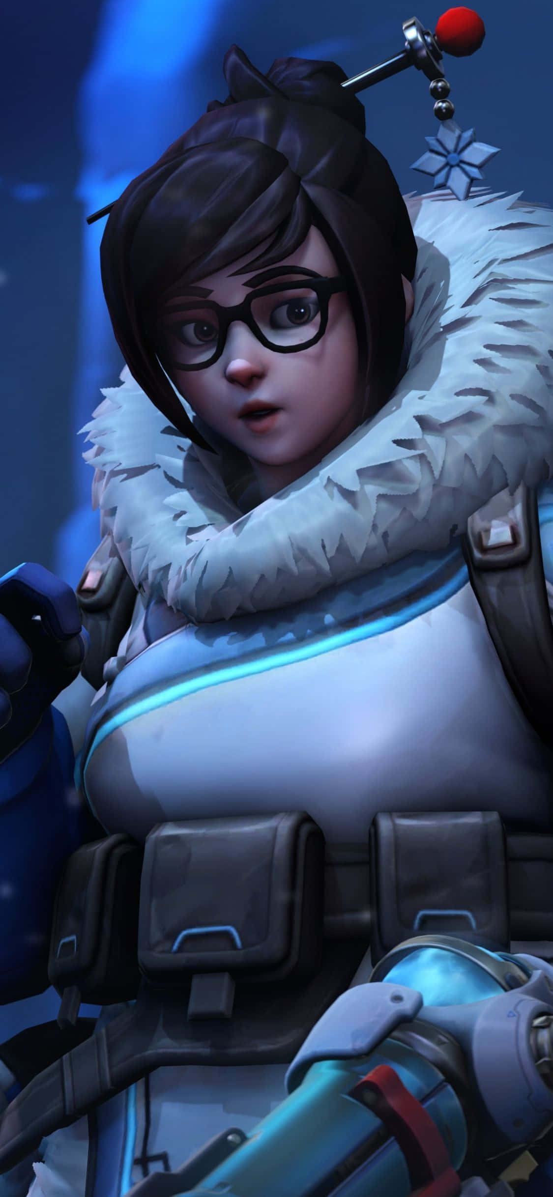 Overwatch Mei, white fur-lined winter suit, futuristic weapon, Full HD Phone Wallpaper