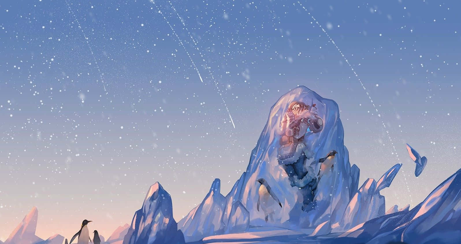 Overwatch Mei, snowy ice cave, penguins, HD Desktop Wallpaper