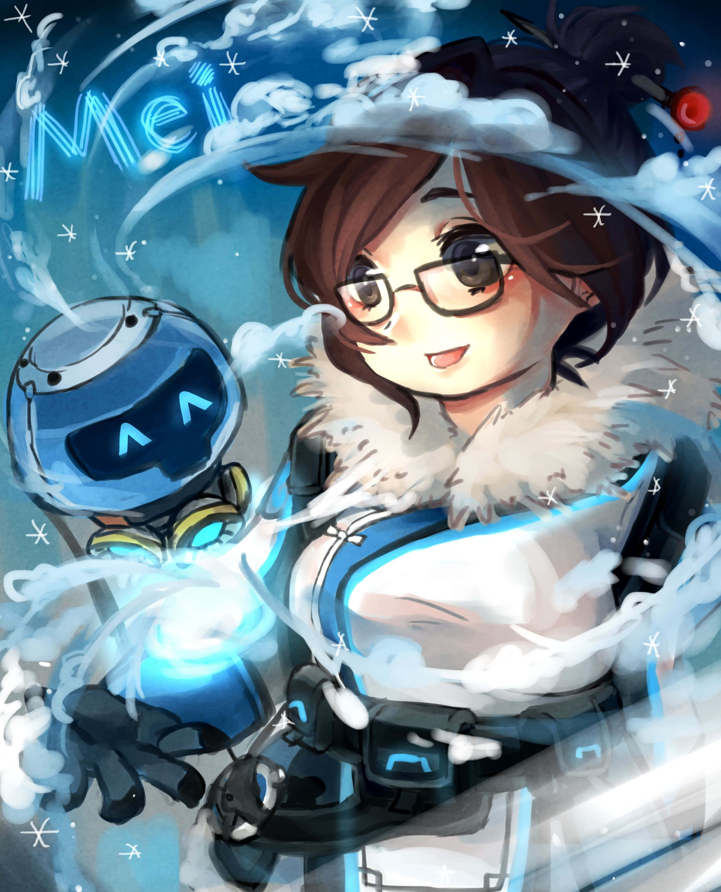Overwatch, Mei, blue robot companion, 2K Phone Wallpaper