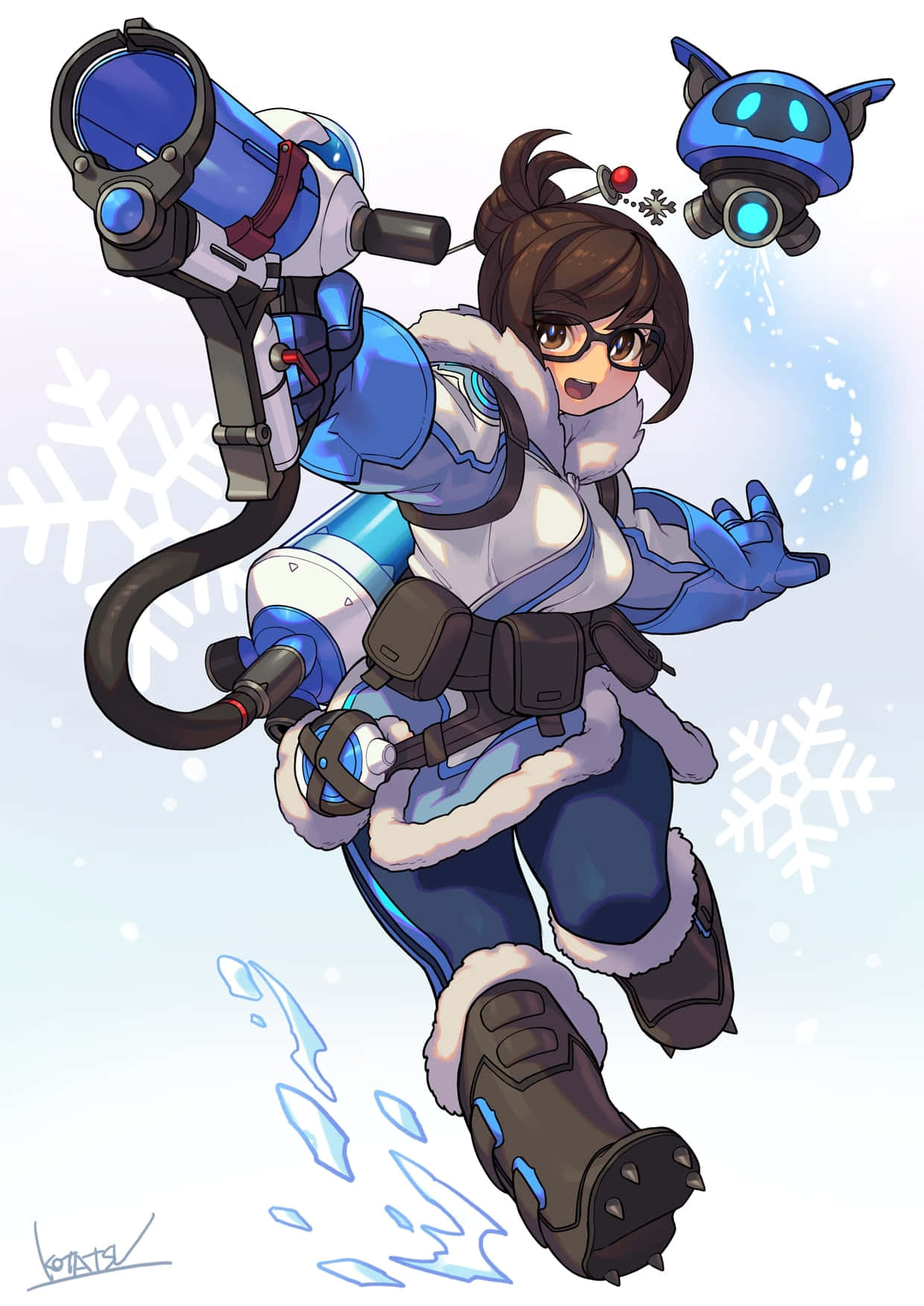 Overwatch Mei, anime girl, winter gear, HD Phone Wallpaper