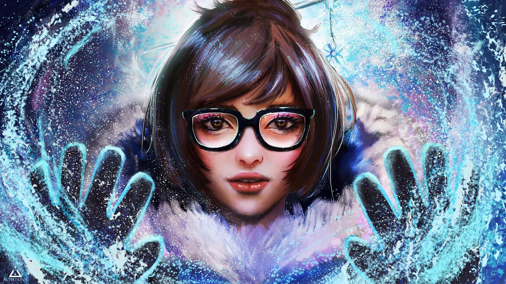 Overwatch Mei, gloved hands, swirling icy window, Full HD Desktop Wallpaper