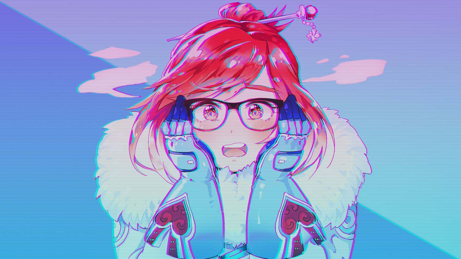 Overwatch Mei, anime girl, red hair, Full HD Desktop Wallpaper