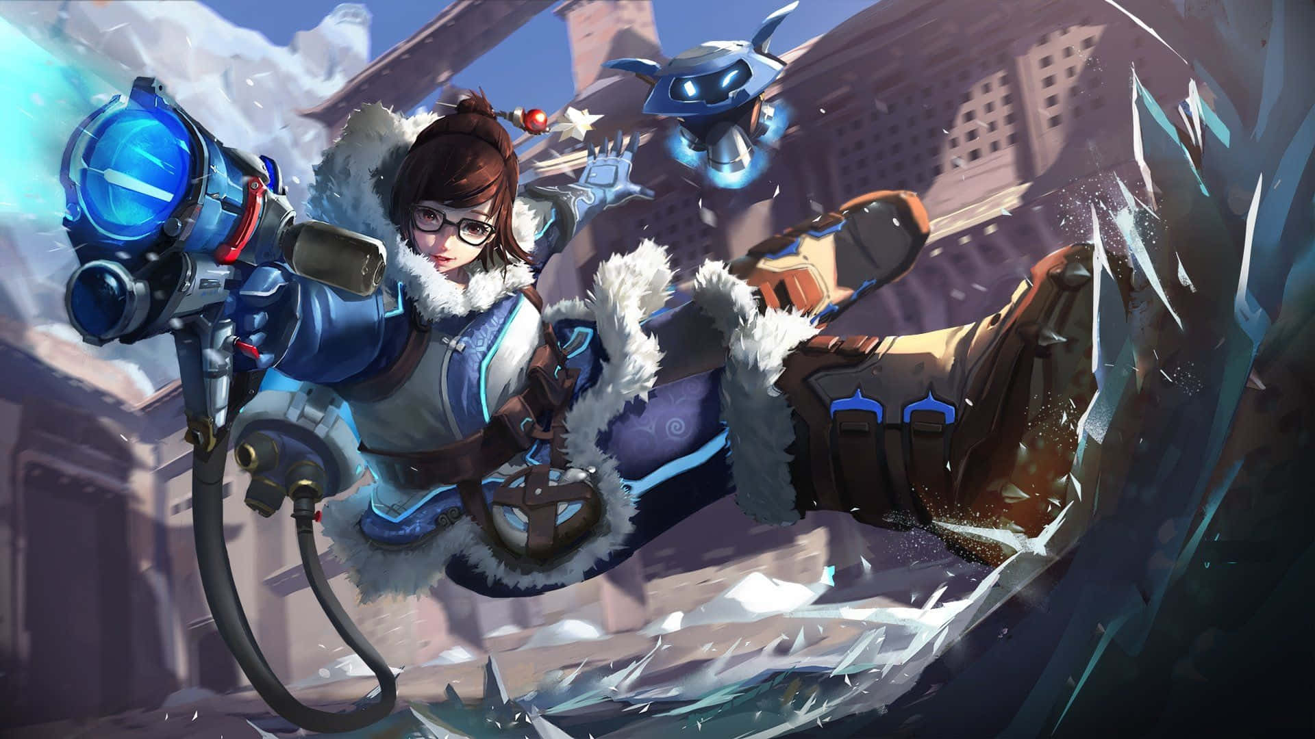Overwatch, Mei, glowing blue weapon, Full HD Desktop Wallpaper