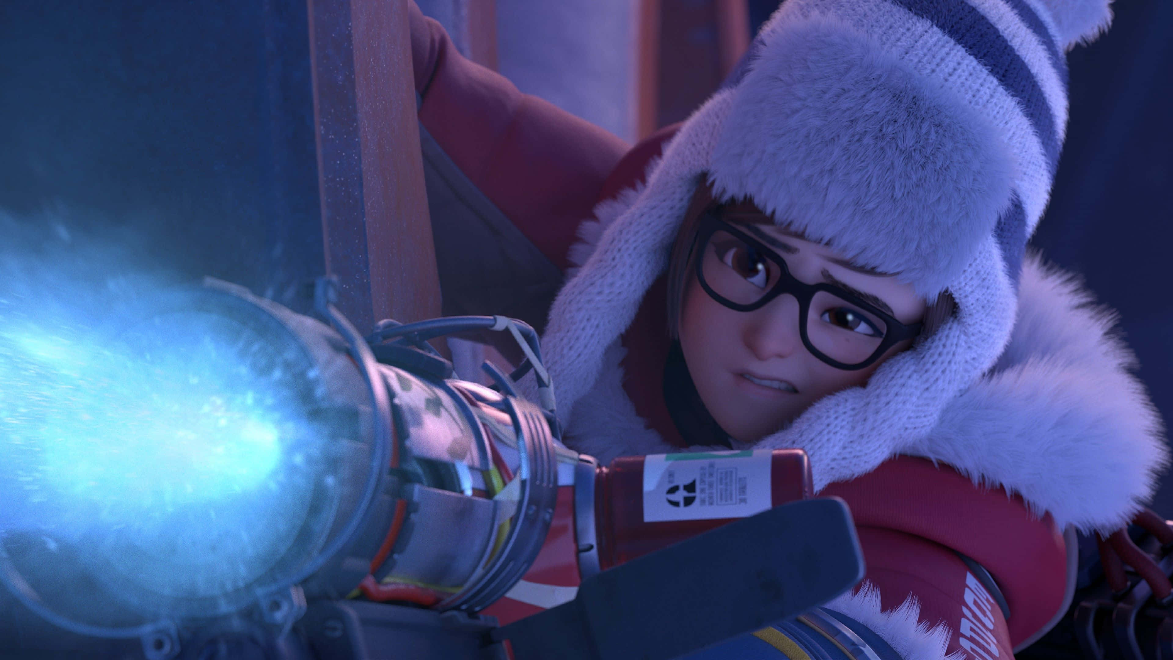 Overwatch Mei, glowing blue weapon, winter gear, 4K Desktop Wallpaper