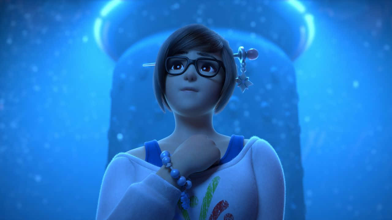 Overwatch Mei, glowing blue underwater scene, glasses, HD Desktop Wallpaper
