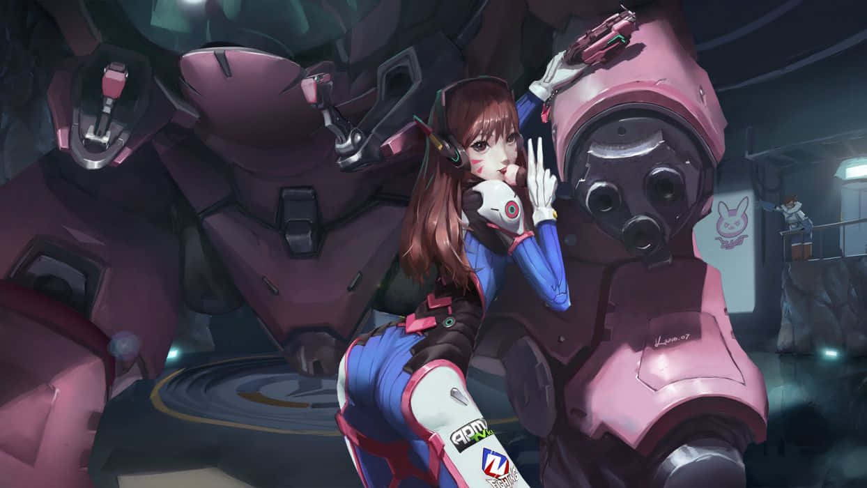 Overwatch, Mei, blue and pink gear, SD Desktop Wallpaper