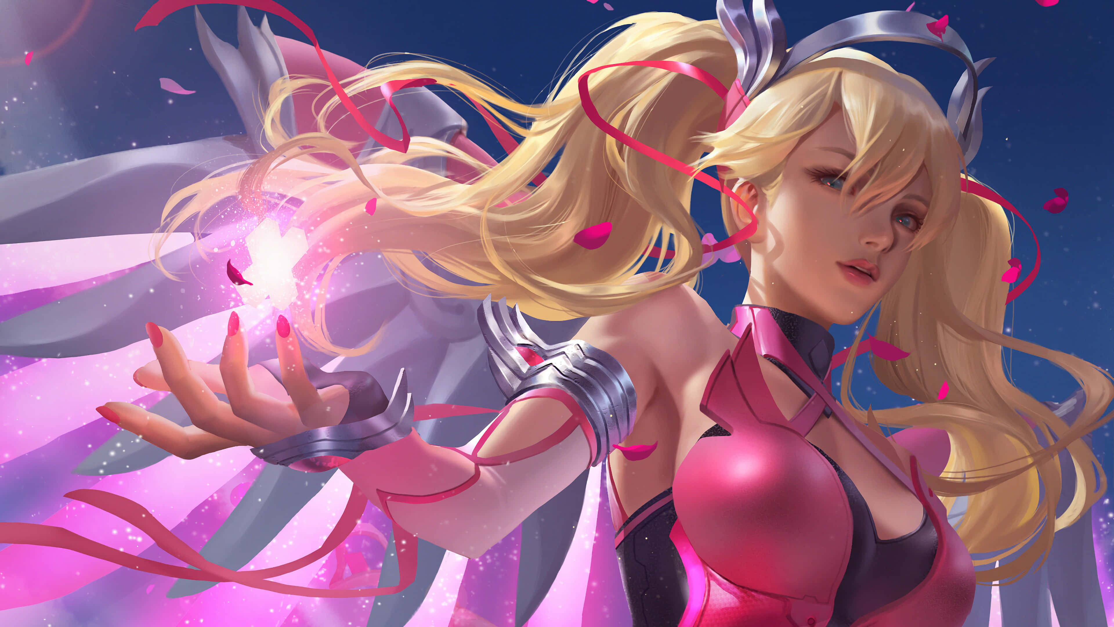 Mercy, Overwatch, blonde anime girl, 4K Desktop Wallpaper
