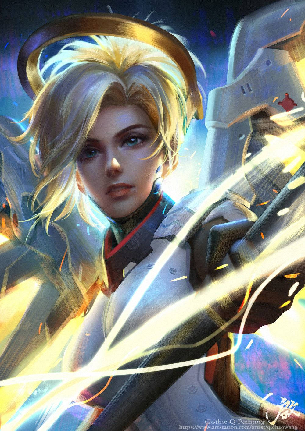 Mercy, Overwatch, blonde anime warrior, HD Phone Wallpaper