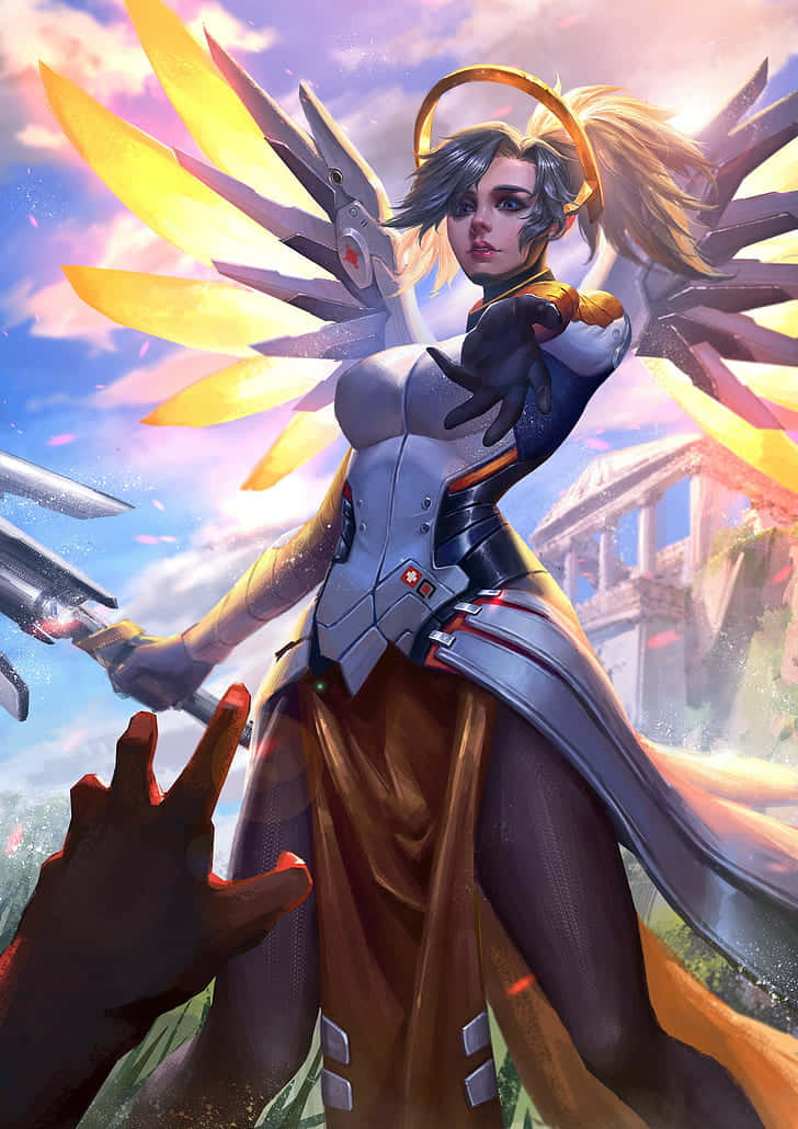Mercy, Overwatch, angelic warrior, SD Phone Wallpaper