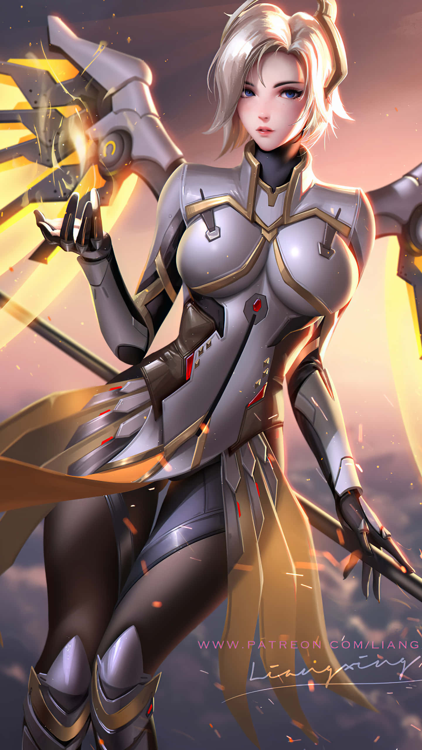 Mercy, Overwatch, blonde anime warrior, 2K Phone Wallpaper