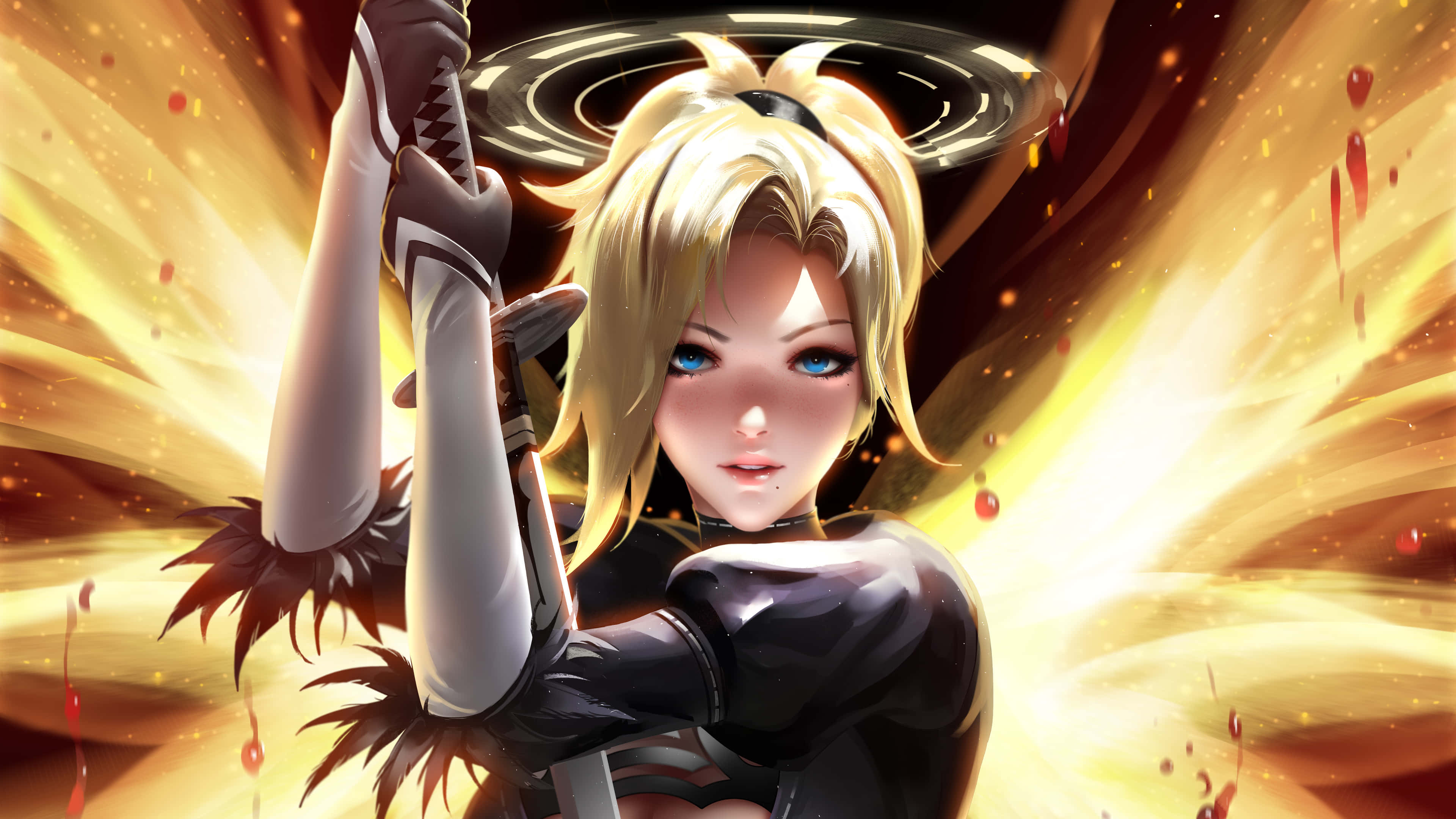 Mercy, Overwatch, blonde anime warrior, 4K Desktop Wallpaper