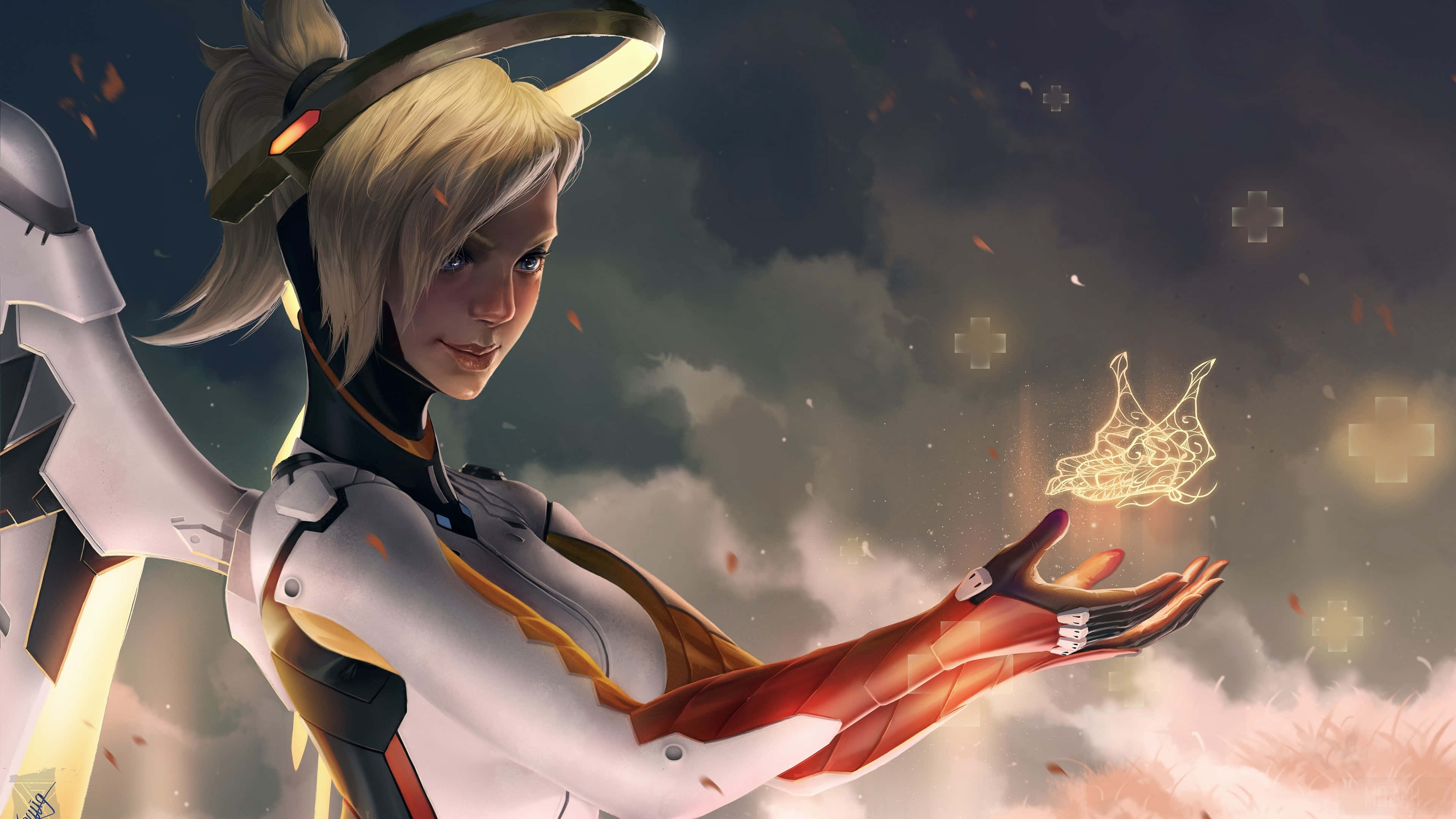 Mercy, Overwatch, blonde armored woman, 4K Desktop Wallpaper