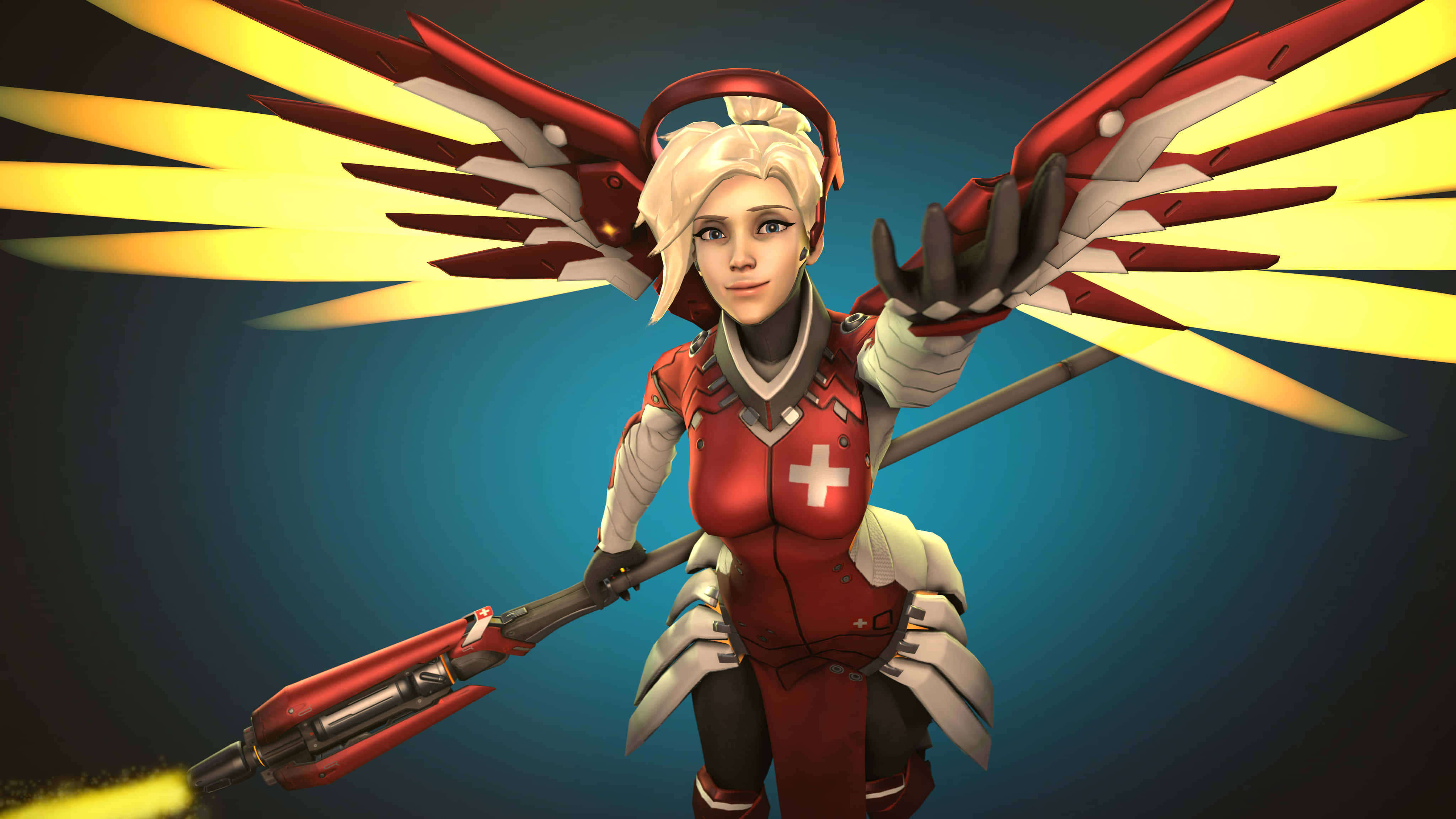 Mercy, Overwatch, red and yellow mechanical wings, 4K Desktop Wallpaper
