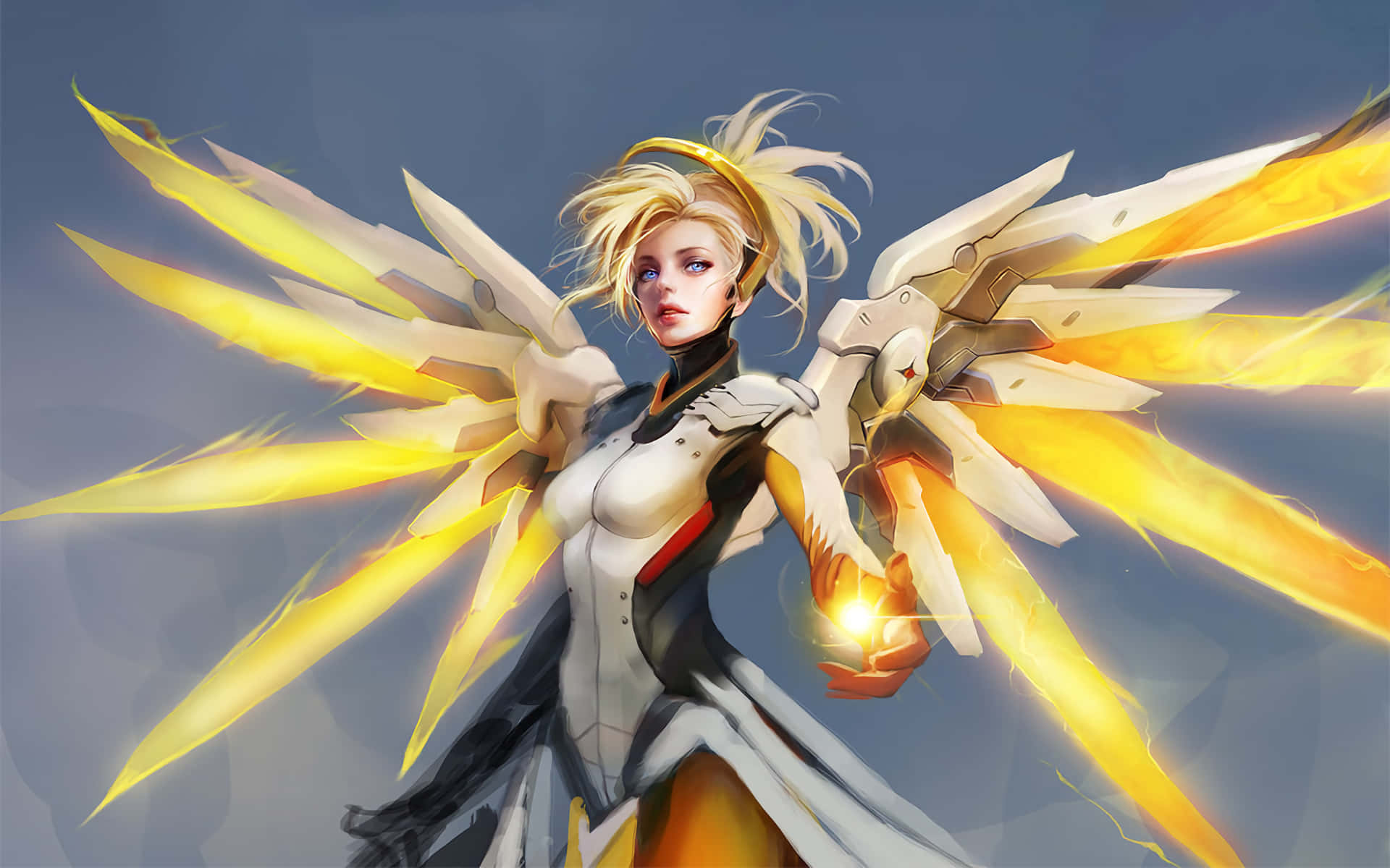 Mercy, Overwatch, mechanical wings, Full HD Desktop Wallpaper