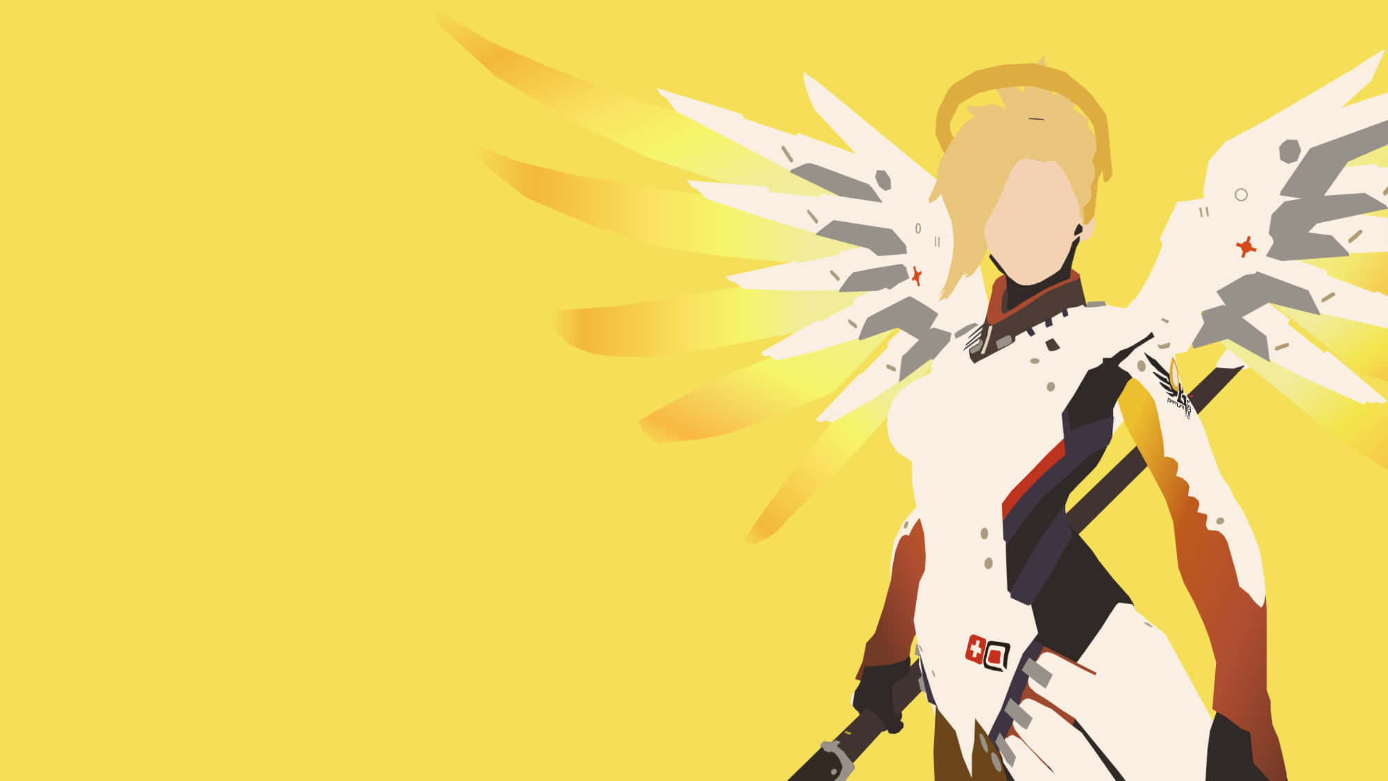 Overwatch Minimalist, anime angel, mechanical wings, Full HD Desktop Wallpaper