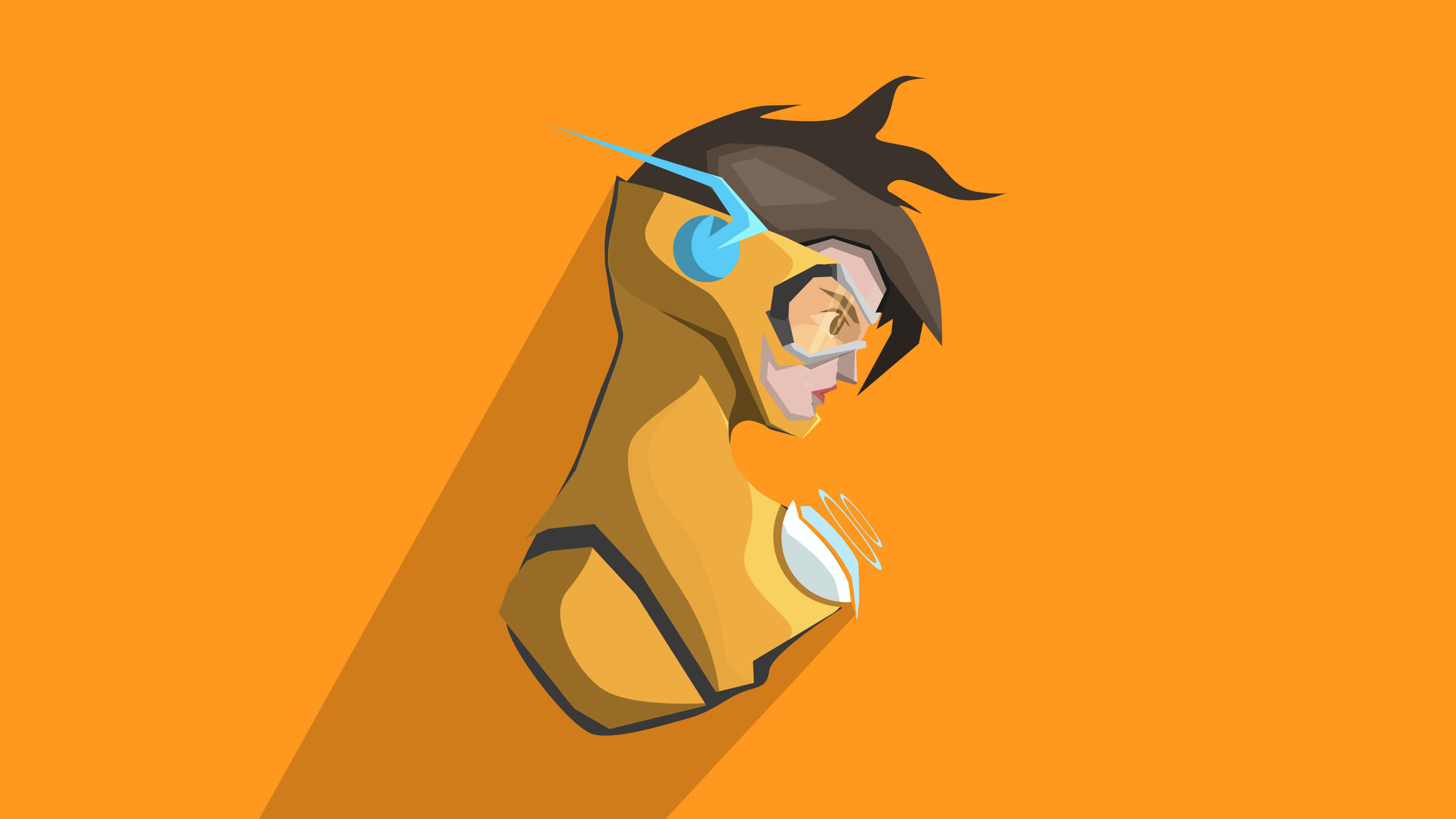 Overwatch Minimalist, yellow suit, blue headphones, 4K Desktop Wallpaper