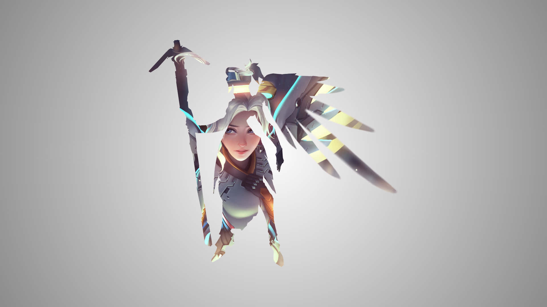 Overwatch Minimalist, futuristic female warrior, glowing blue accents, Full HD Desktop Wallpaper