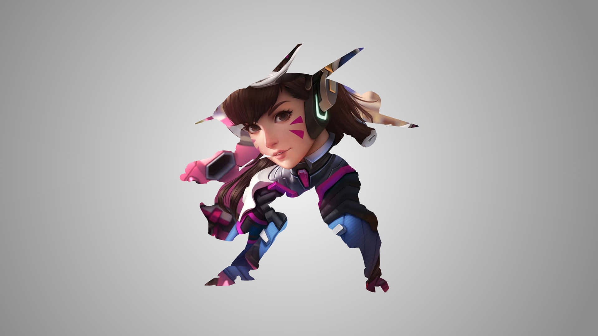 Overwatch Minimalist, anime character, pink purple and blue armor, Full HD Desktop Wallpaper