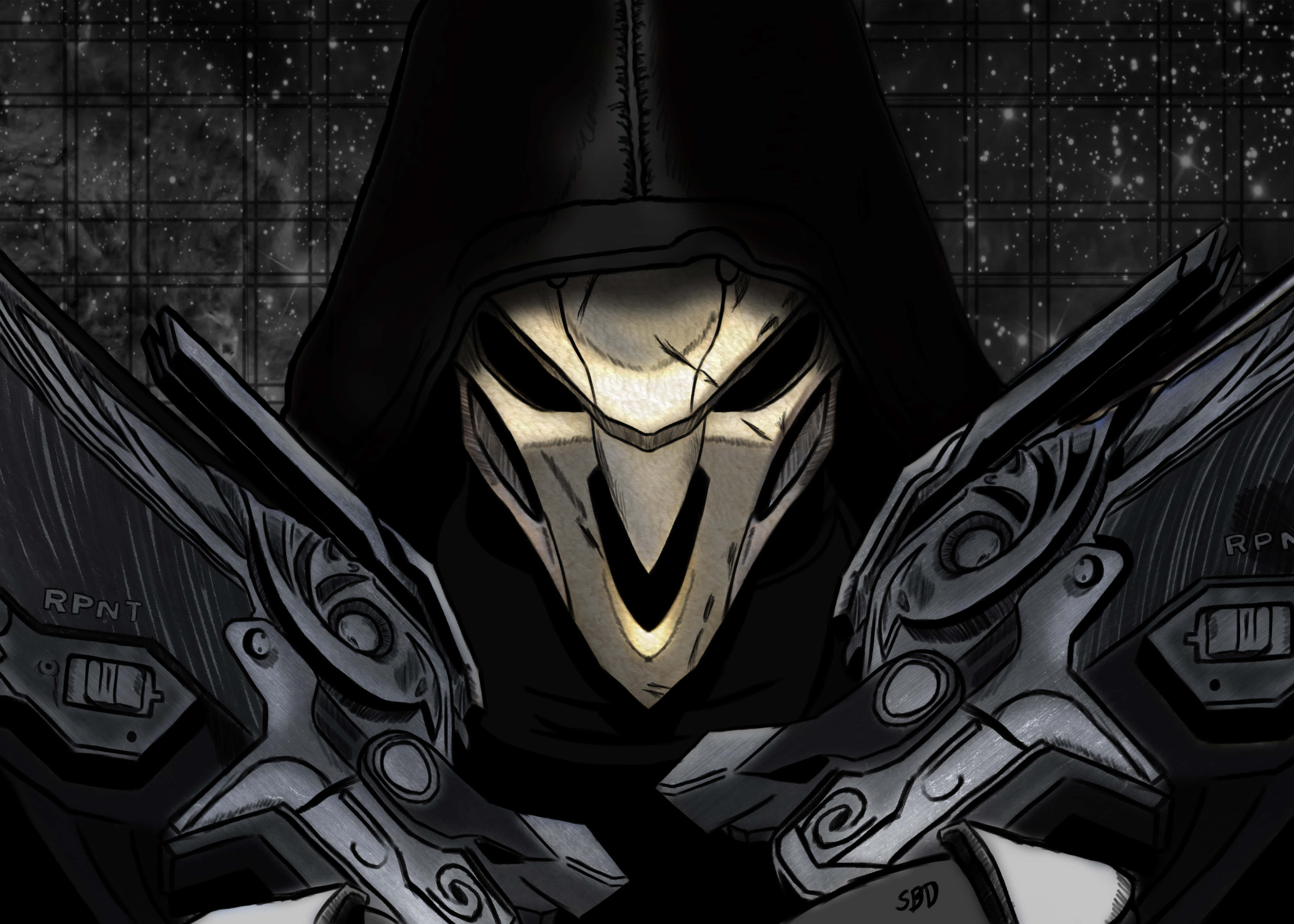 Overwatch, Reaper, glowing white mask, 4K Desktop Wallpaper