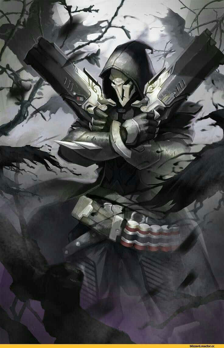 Overwatch Reaper, hooded assassin, dual pistols, SD Phone Wallpaper