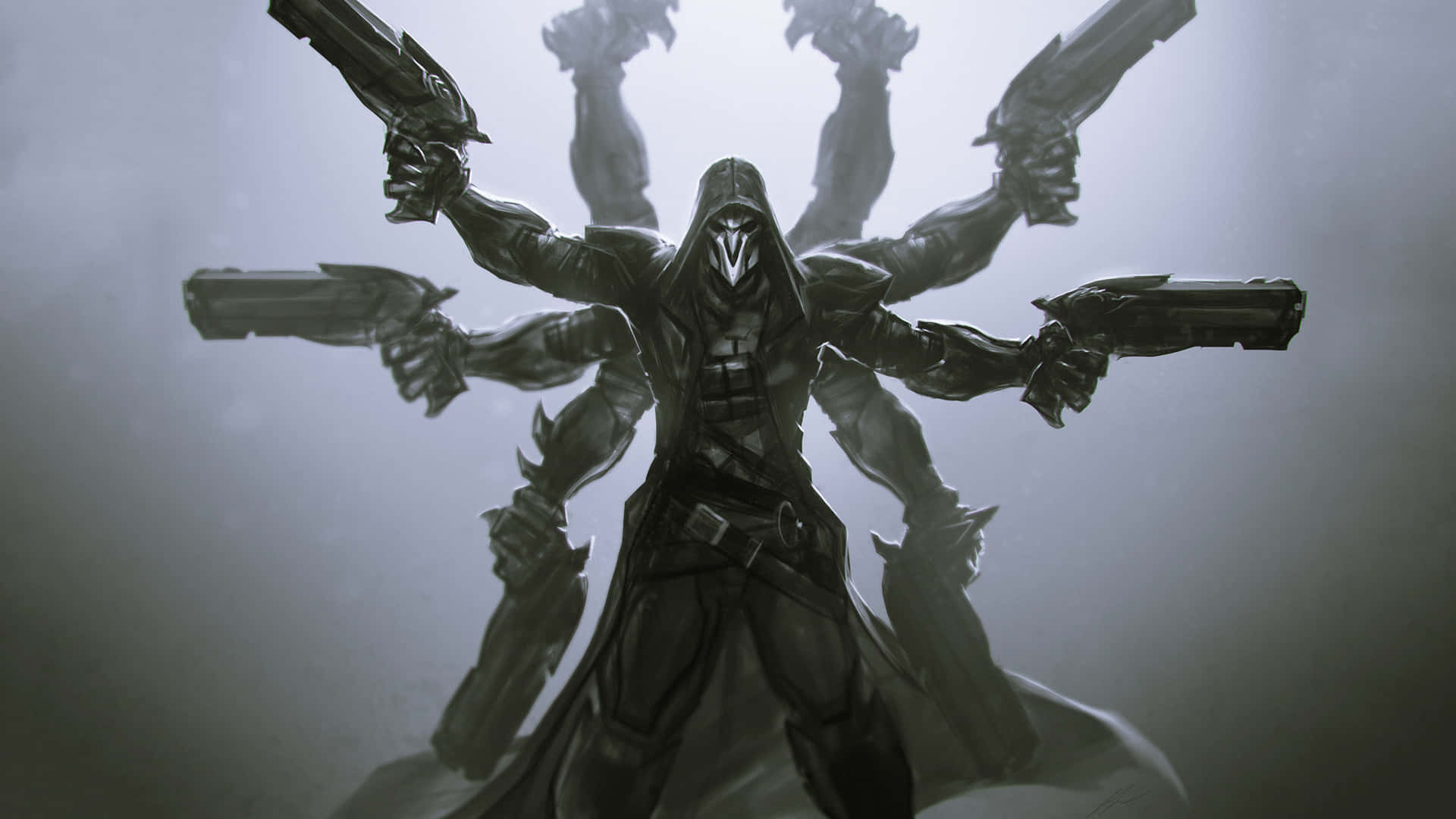 Overwatch Reaper, hooded armored figure, multiple arms, Full HD Desktop Wallpaper