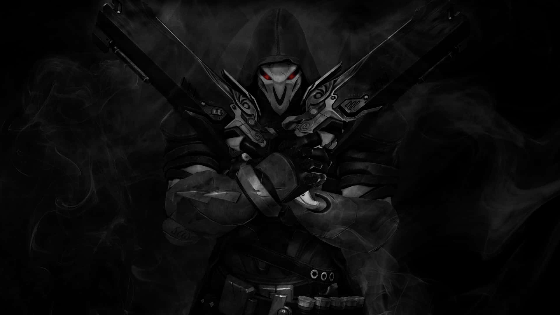 Overwatch Reaper, glowing red eyes, ornate pistols, Full HD Desktop Wallpaper