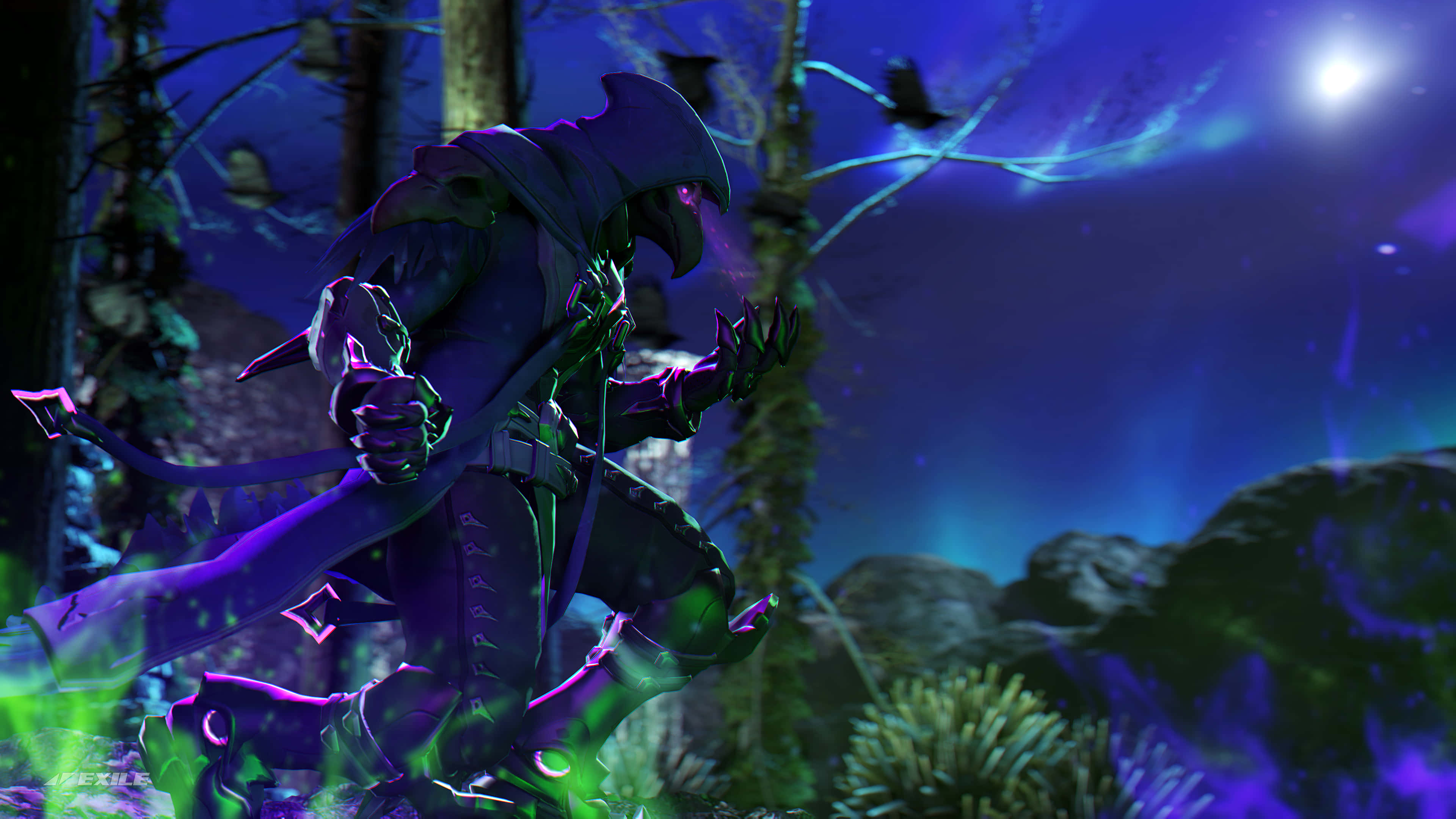 Overwatch Reaper, glowing purple eyes, green energy, 4K Desktop Wallpaper