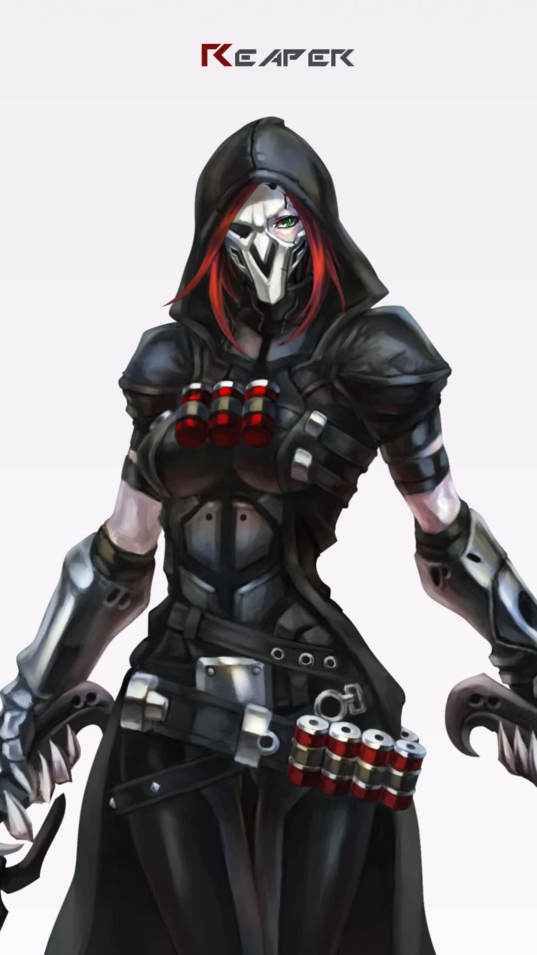 Overwatch Reaper, black armor, red hair, Full HD Phone Wallpaper