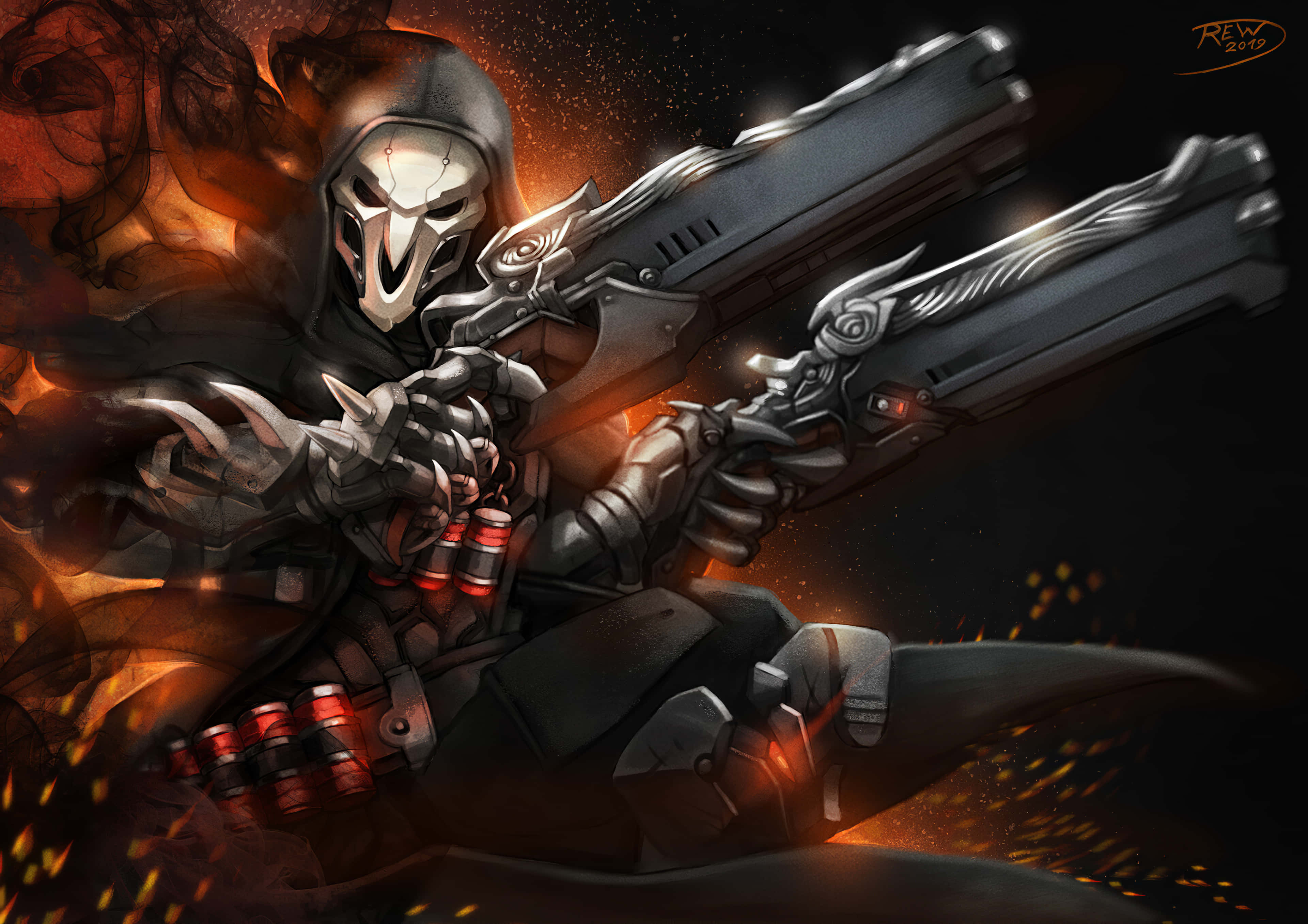 Overwatch Reaper, dark armor, dual pistols, 4K Desktop Wallpaper