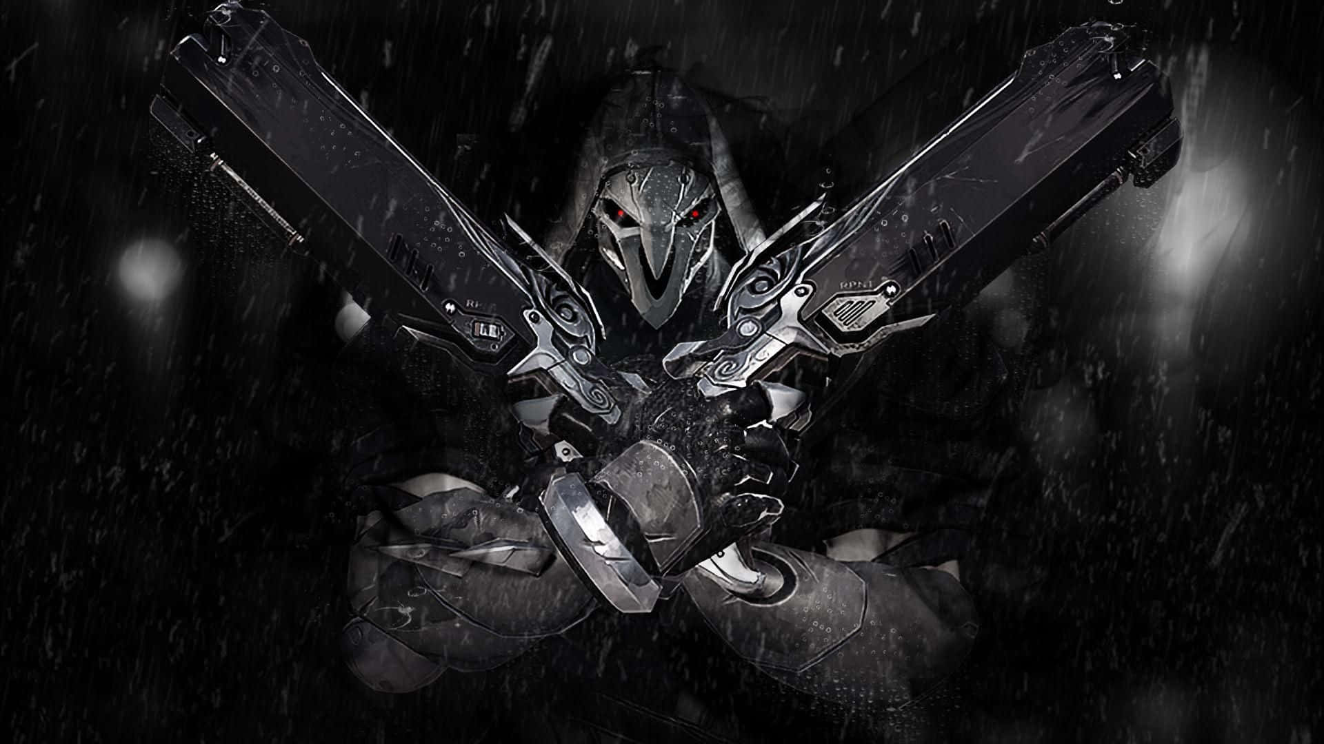 Overwatch Reaper, glowing red eyes, two large guns, Full HD Desktop Wallpaper
