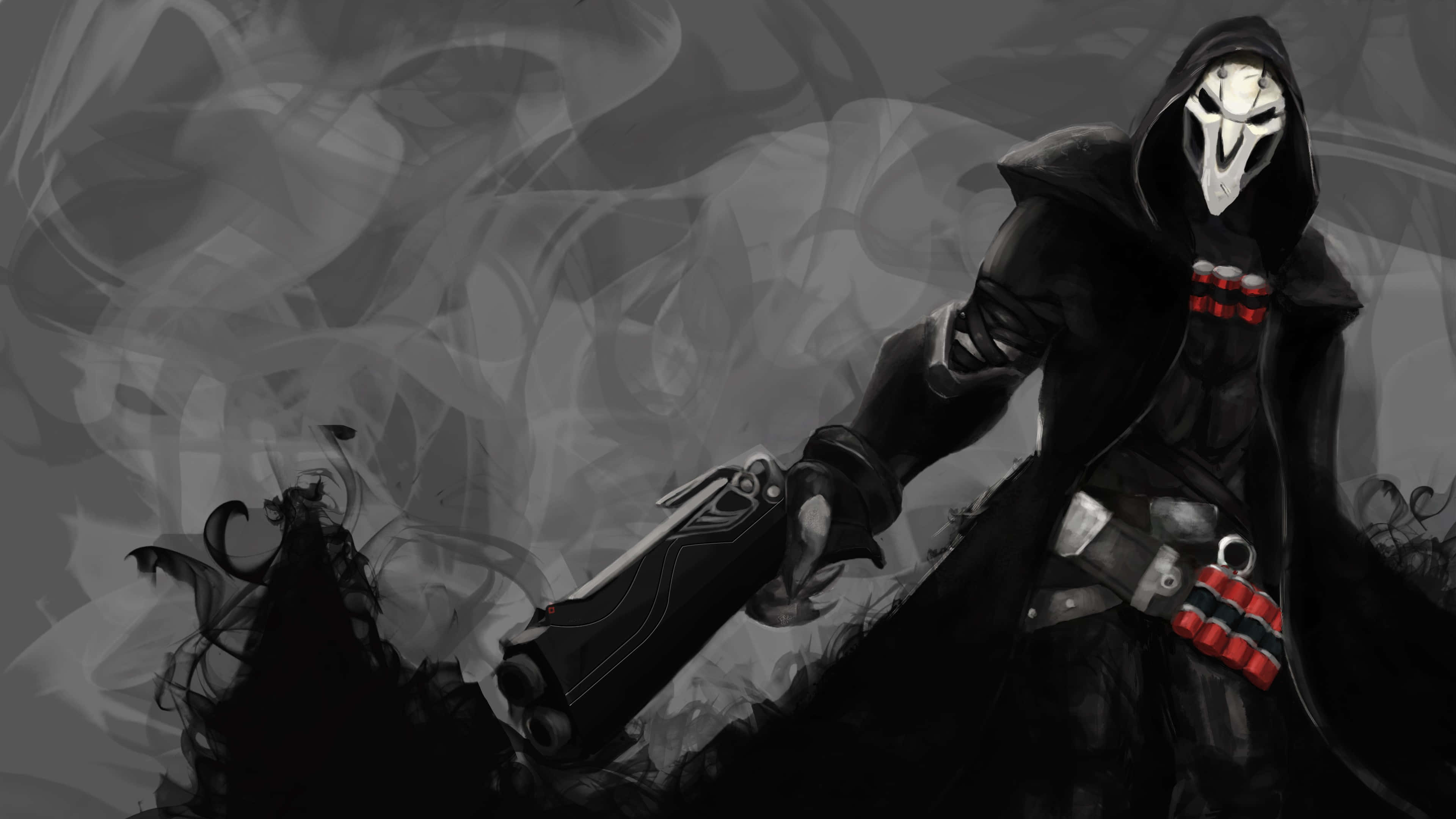 Overwatch Reaper, hooded masked figure, black armor, 4K Desktop Wallpaper