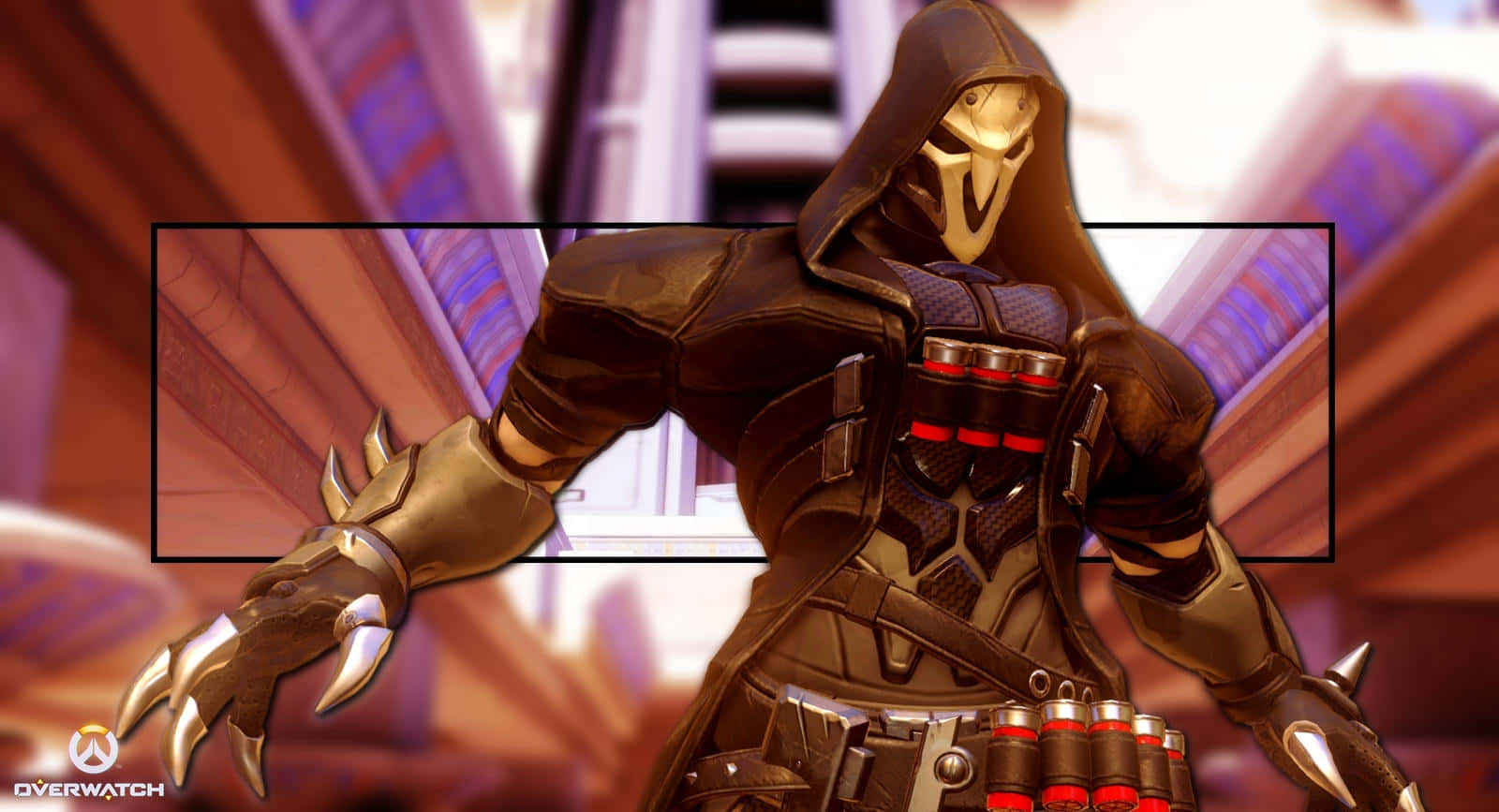 Overwatch Reaper, black hooded armor, glowing gold mask, HD Desktop Wallpaper