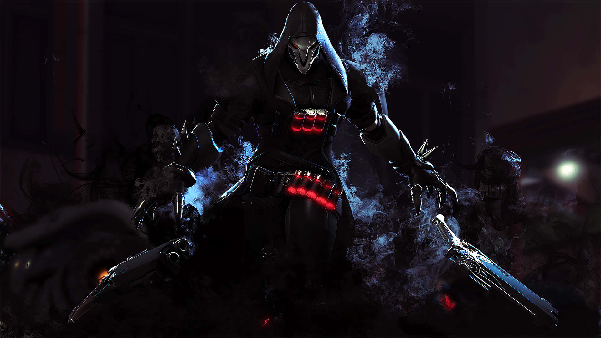 Overwatch Reaper, glowing red eyes, swirling smoke, Full HD Desktop Wallpaper