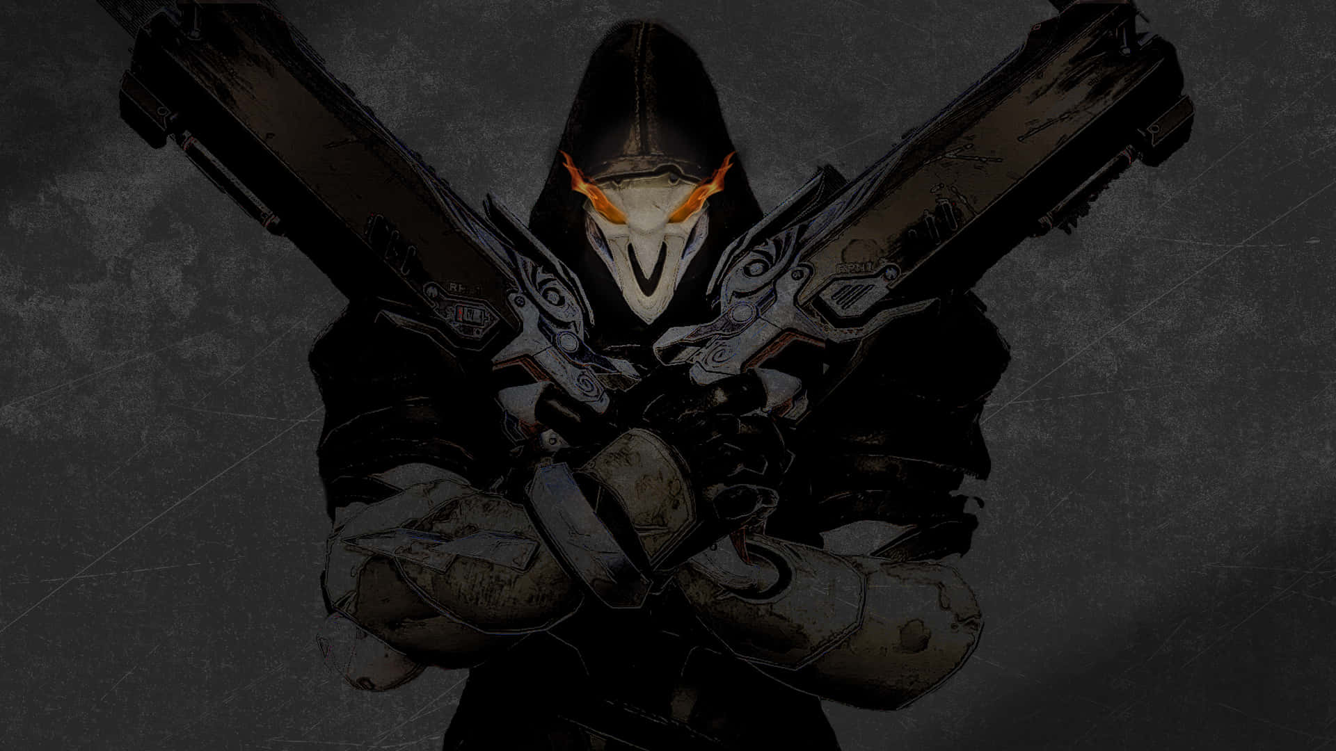 Overwatch Reaper, glowing orange eyes, ornate pistols, Full HD Desktop Wallpaper