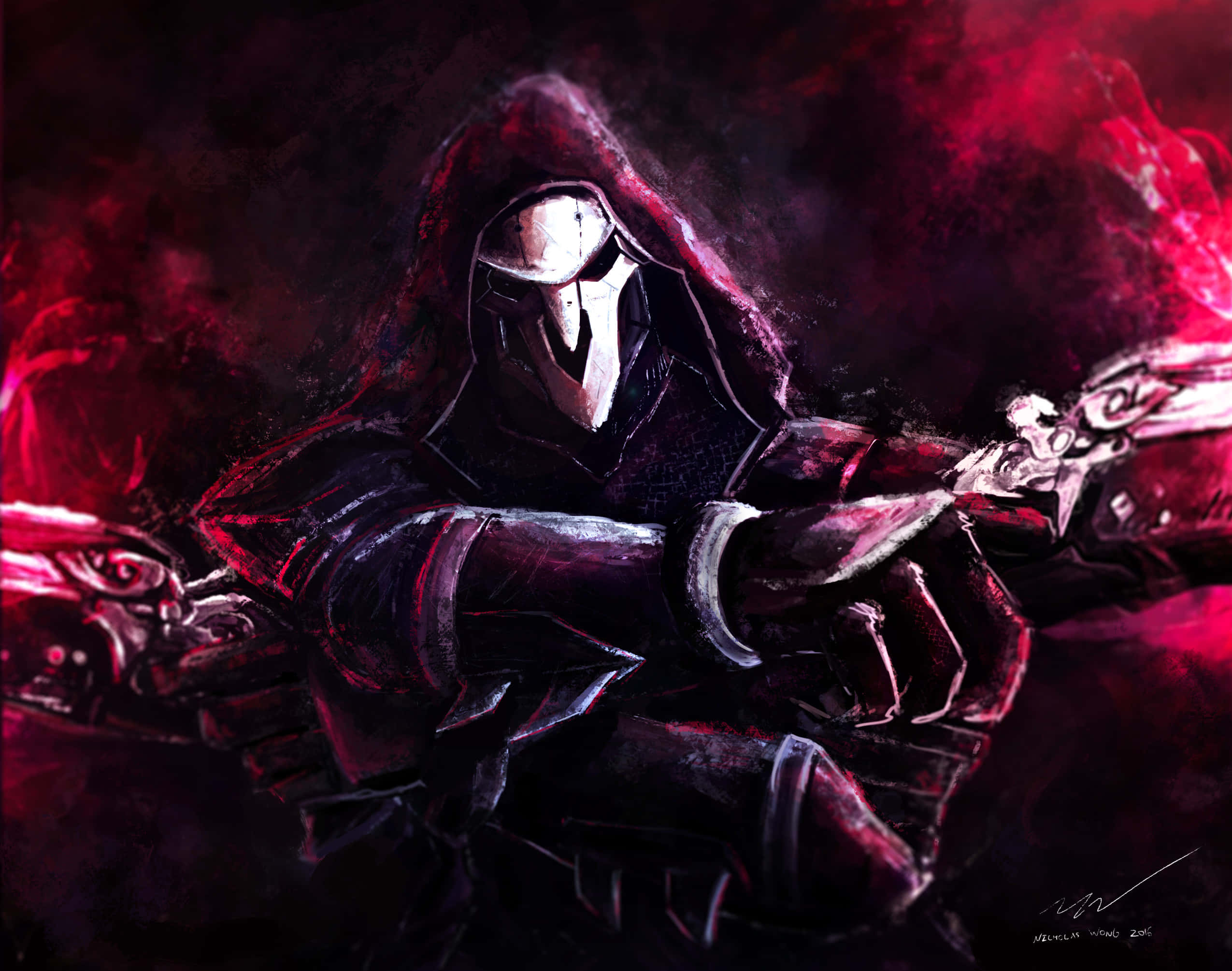 Overwatch Reaper, skull mask, ornate weapons, Full HD Desktop Wallpaper