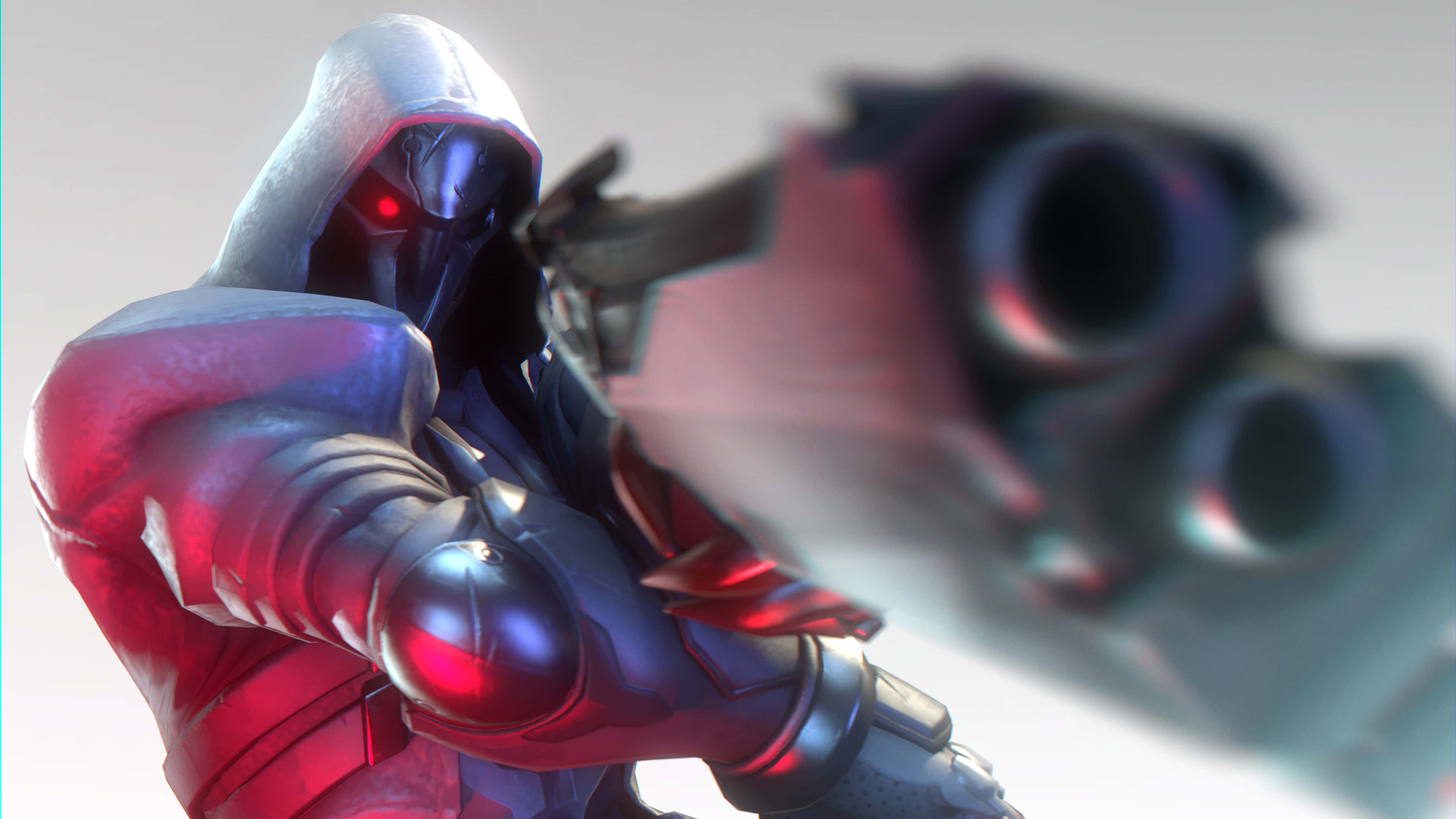 Overwatch Reaper, hooded armored figure, glowing red eyes, 4K Desktop Wallpaper