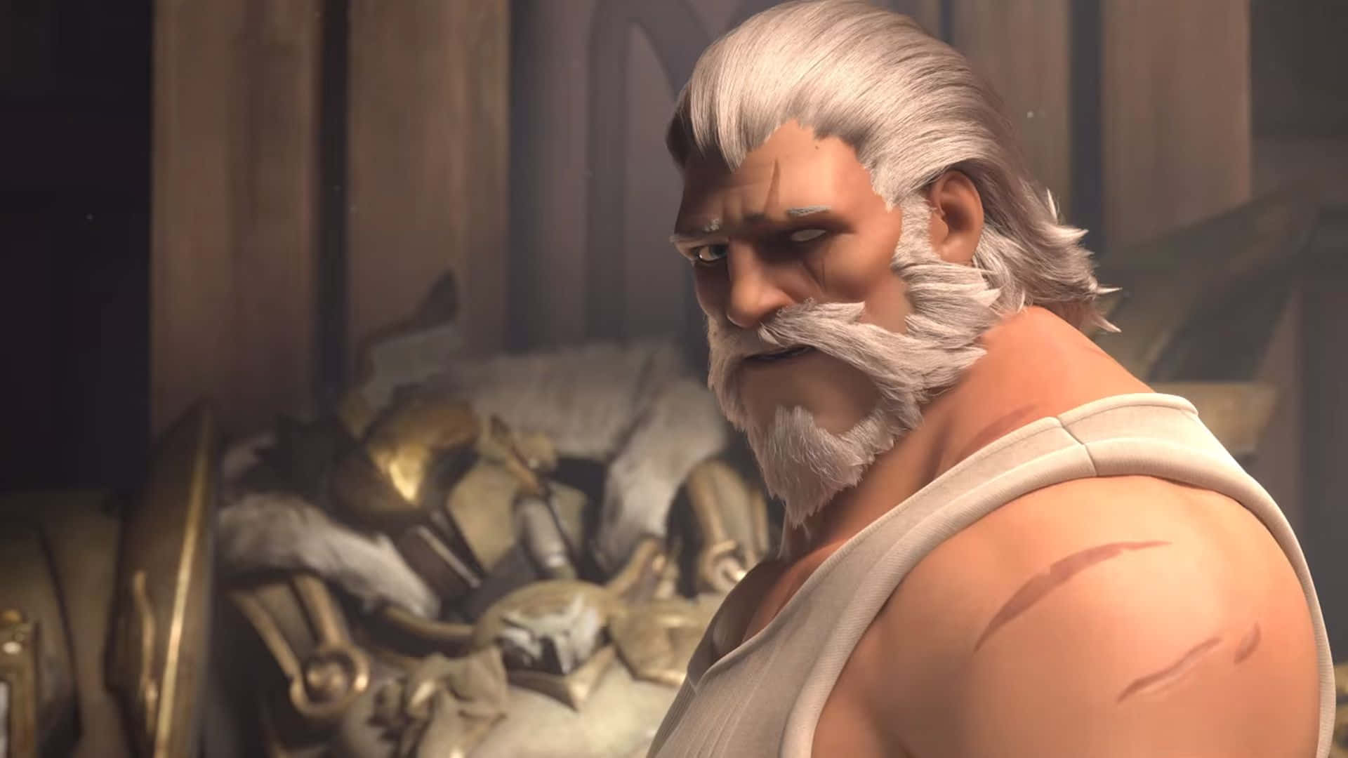 Overwatch Reinhardt, bearded warrior, white hair, Full HD Desktop Wallpaper